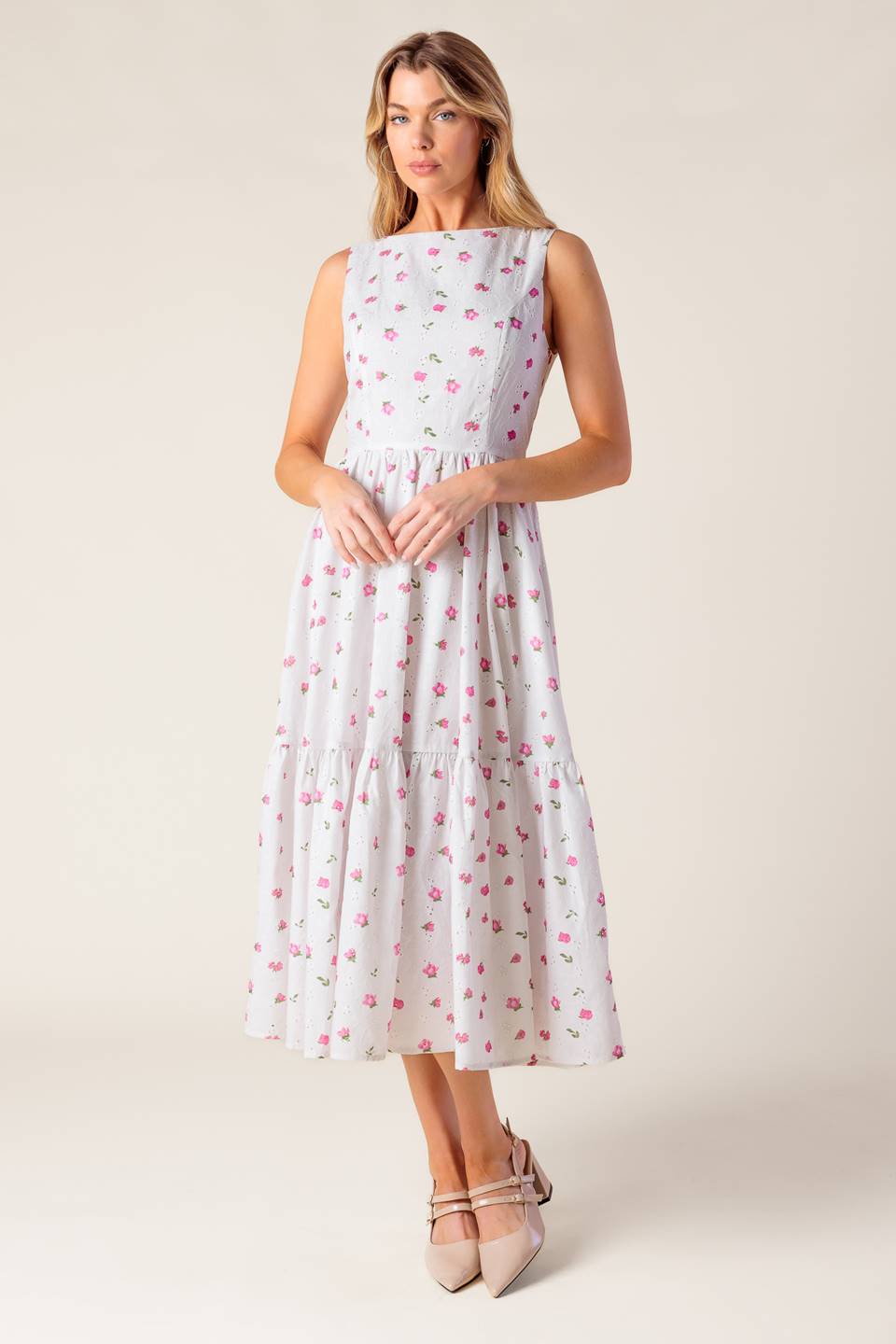 THENA GARDEN PARTY WOVEN EYELET MIDI DRESS - MaraFormigone