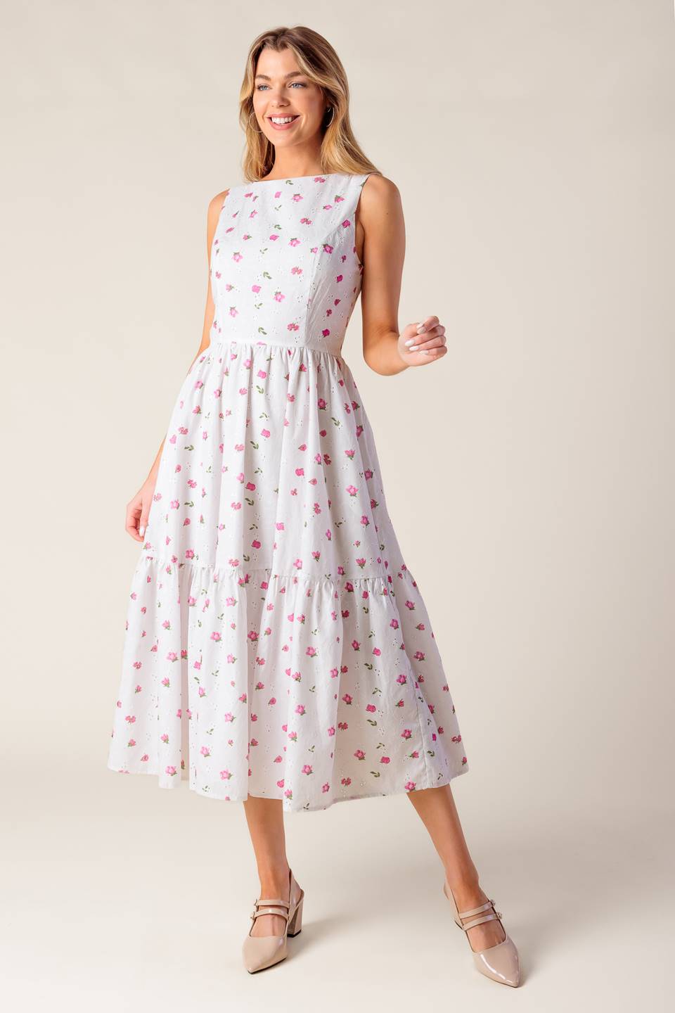 THENA GARDEN PARTY WOVEN EYELET MIDI DRESS - MaraFormigone