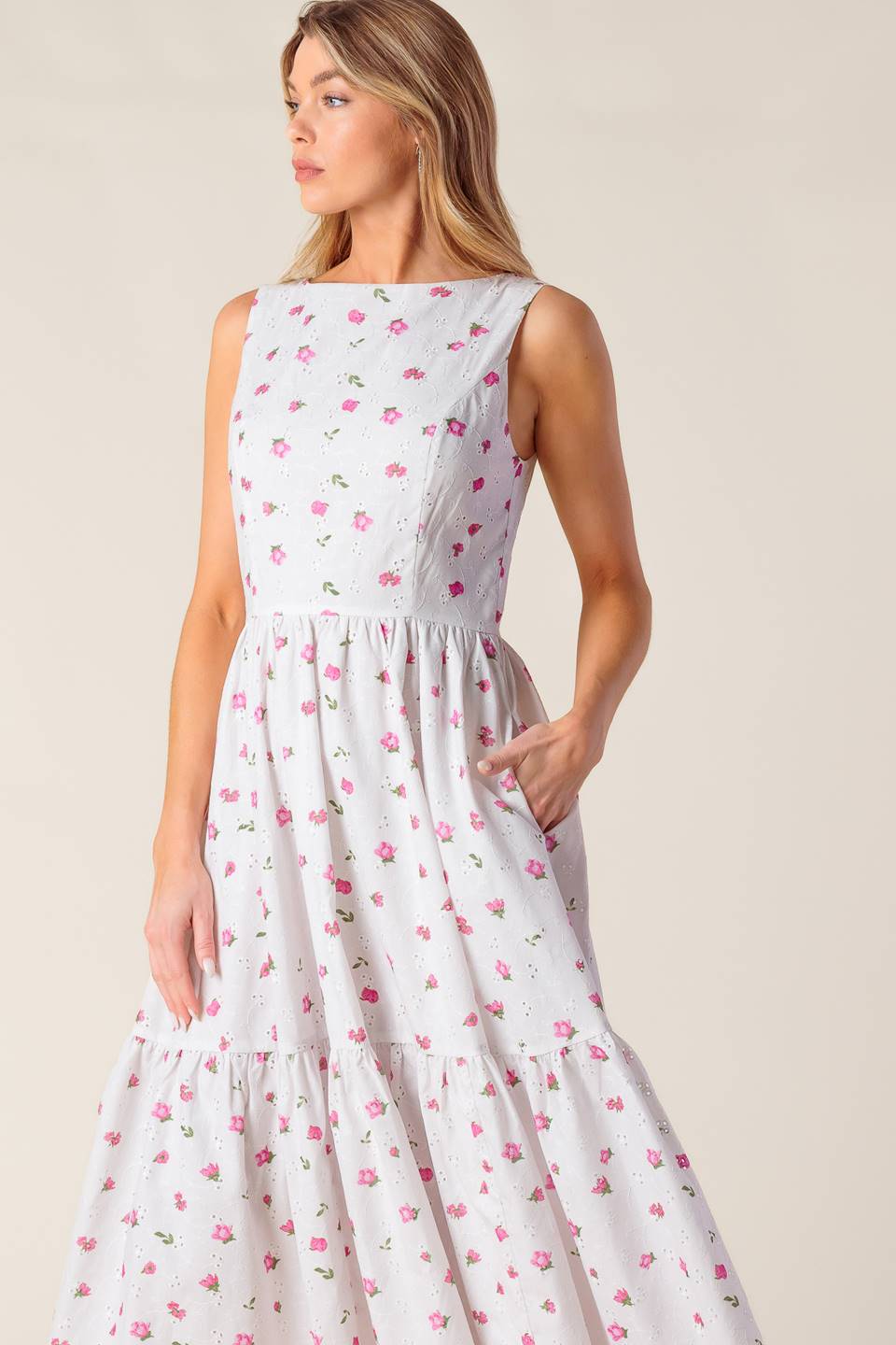THENA GARDEN PARTY WOVEN EYELET MIDI DRESS - MaraFormigone