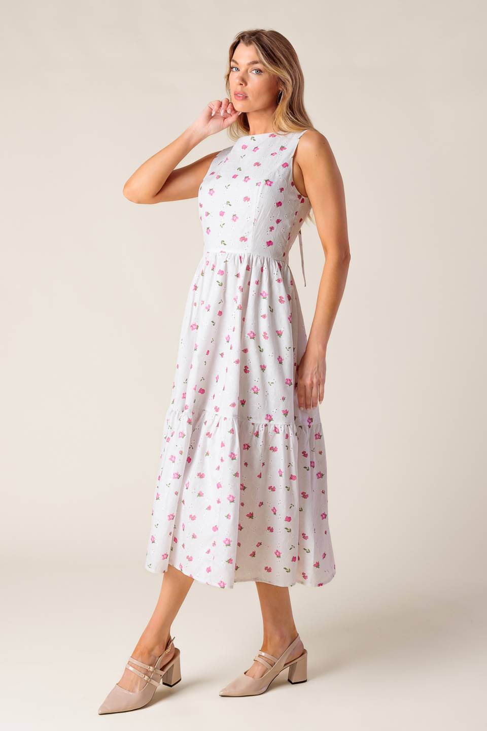THENA GARDEN PARTY WOVEN EYELET MIDI DRESS - MaraFormigone