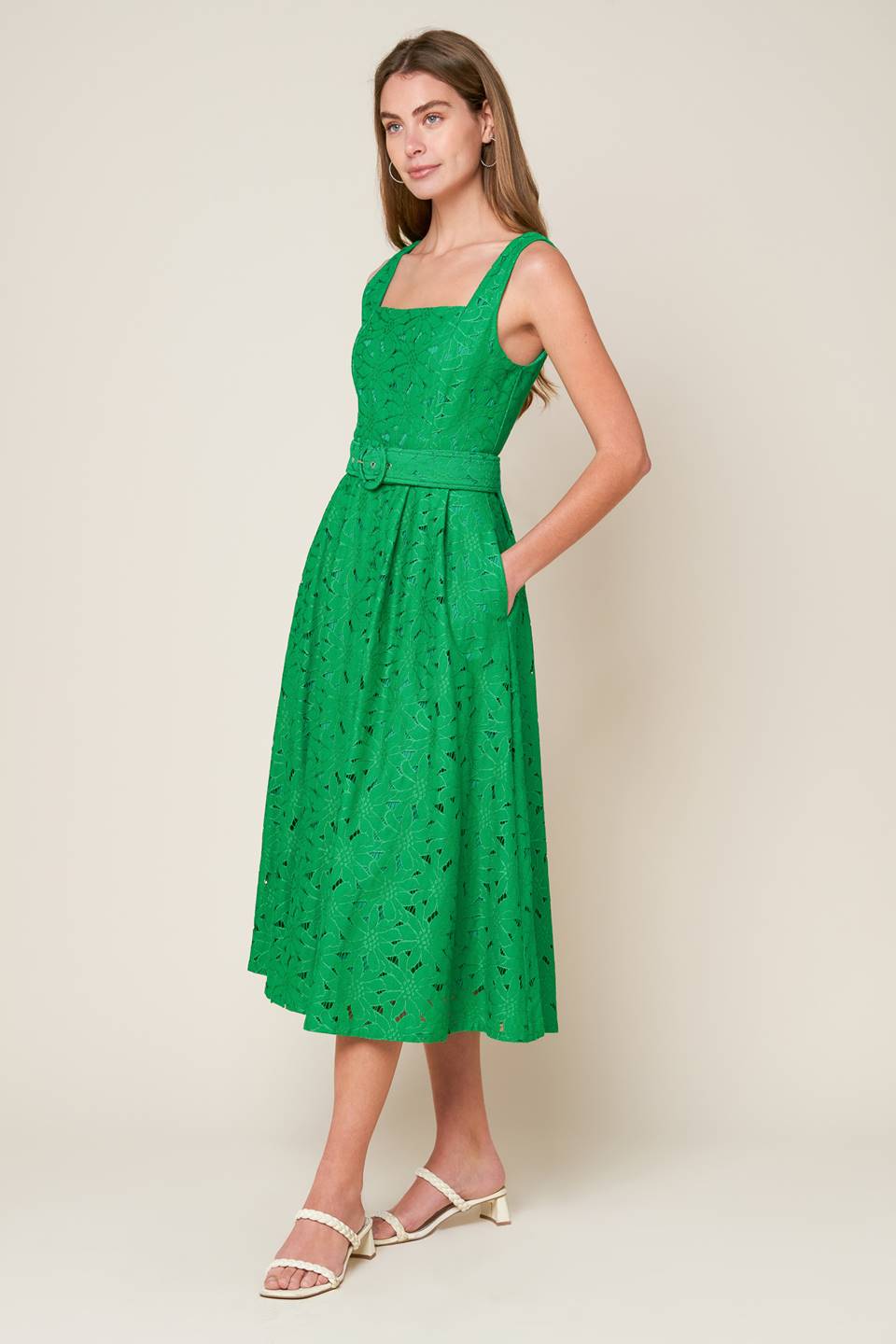 DAFFODILS & DAYDREAMS WOVEN LACE MIDI DRESS - MaraFormigone