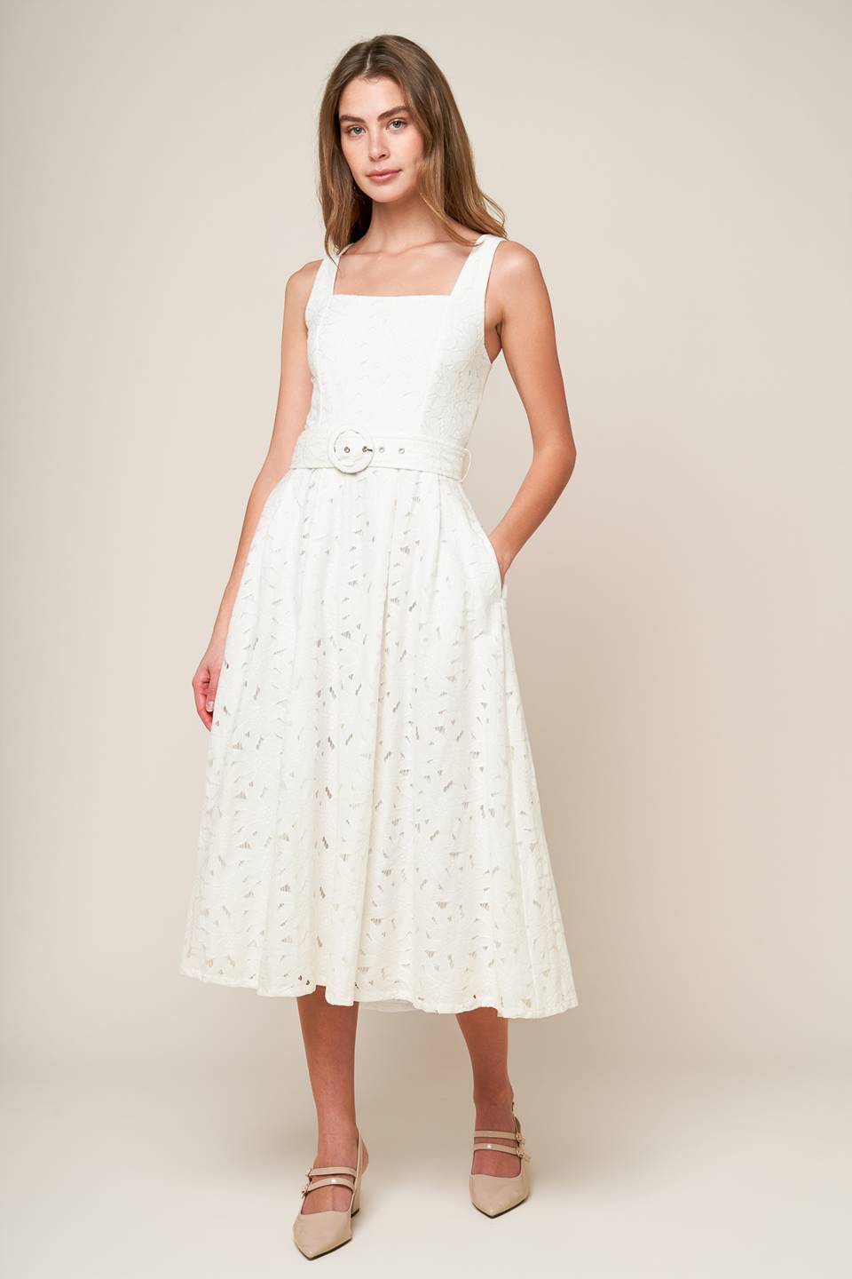 DAFFODILS & DAYDREAMS WOVEN LACE MIDI DRESS - MaraFormigone