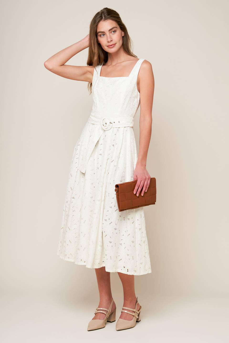 DAFFODILS & DAYDREAMS WOVEN LACE MIDI DRESS - MaraFormigone