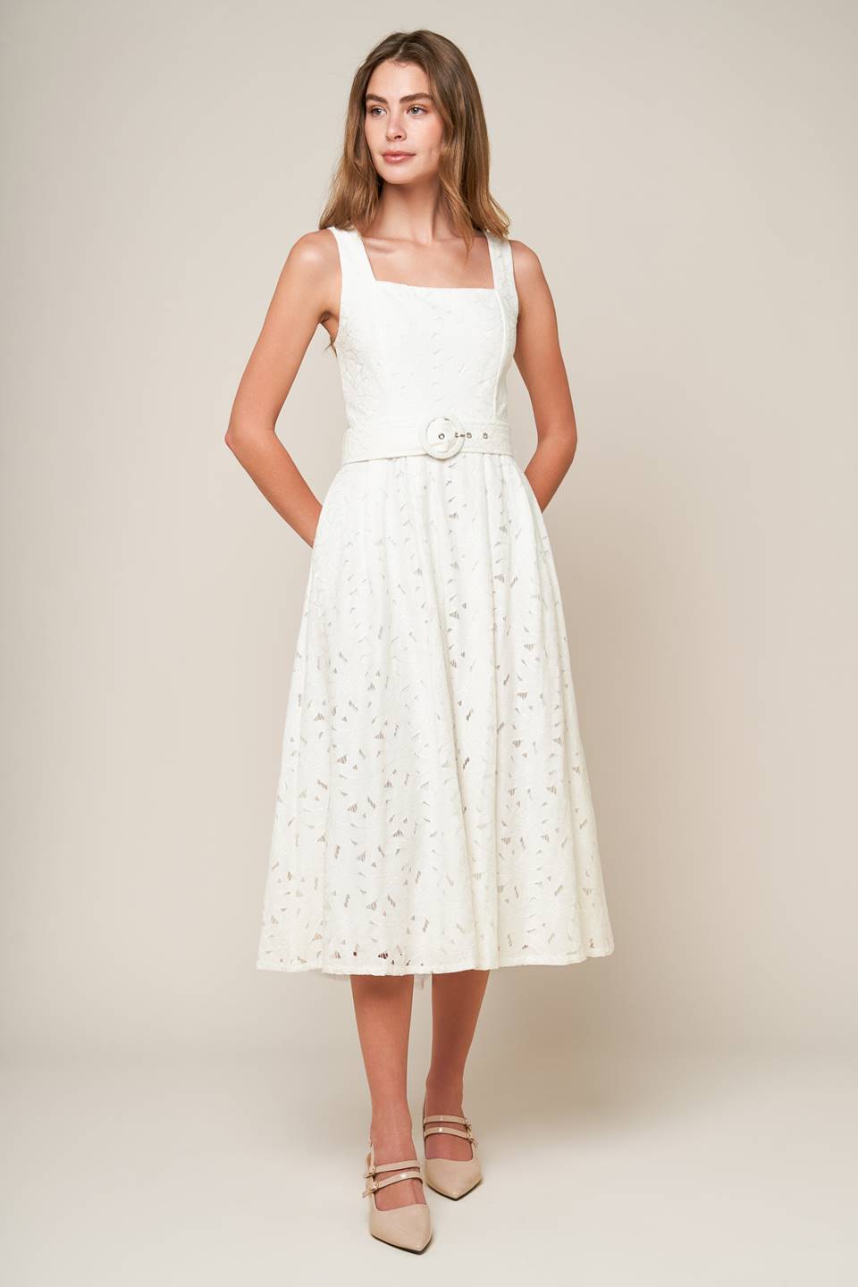 DAFFODILS & DAYDREAMS WOVEN LACE MIDI DRESS - MaraFormigone