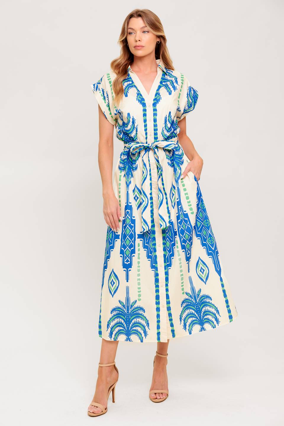 SOFTLY SPOKEN BLUE WOVEN MDI DRESS - MaraFormigone