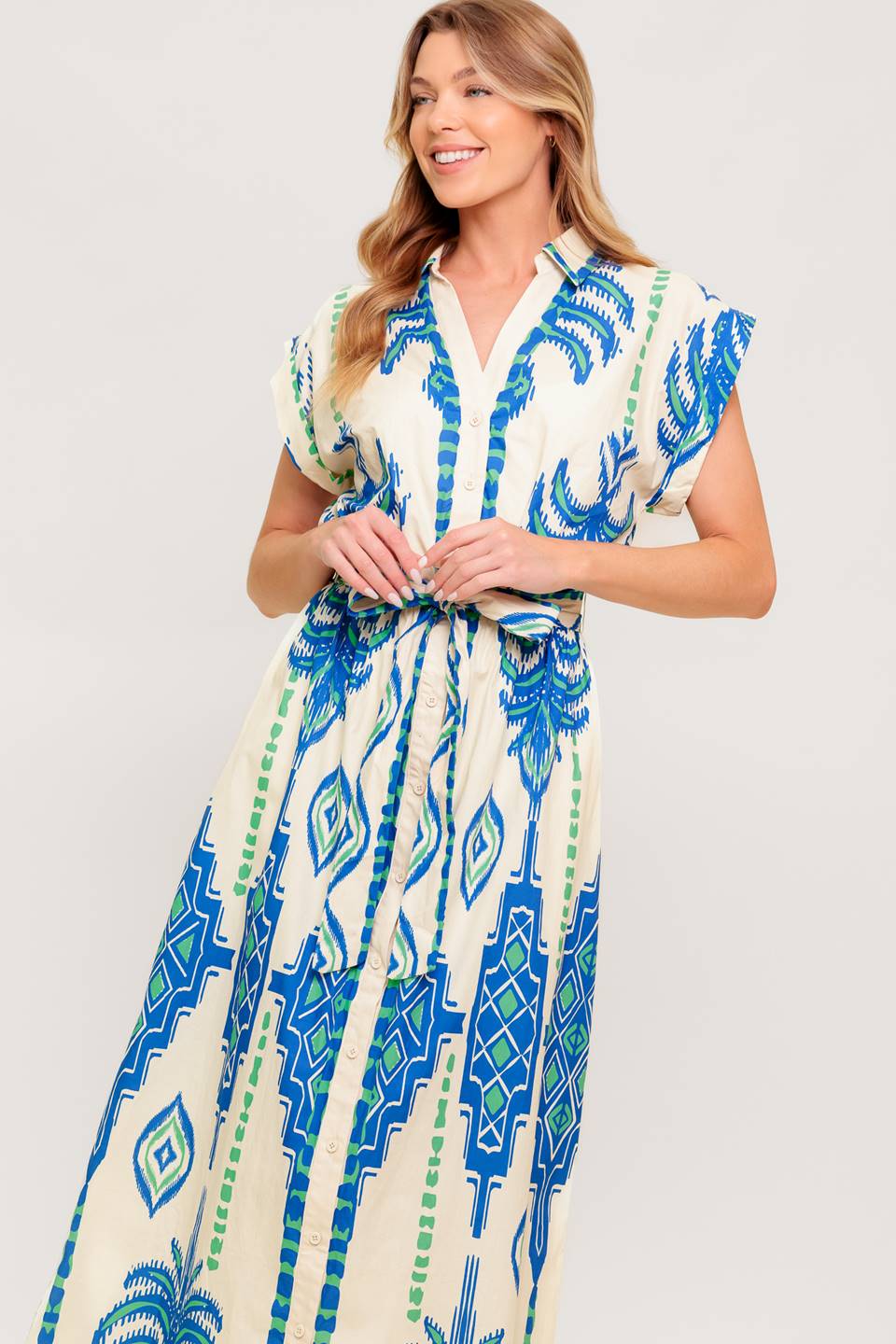 SOFTLY SPOKEN BLUE WOVEN MDI DRESS - MaraFormigone