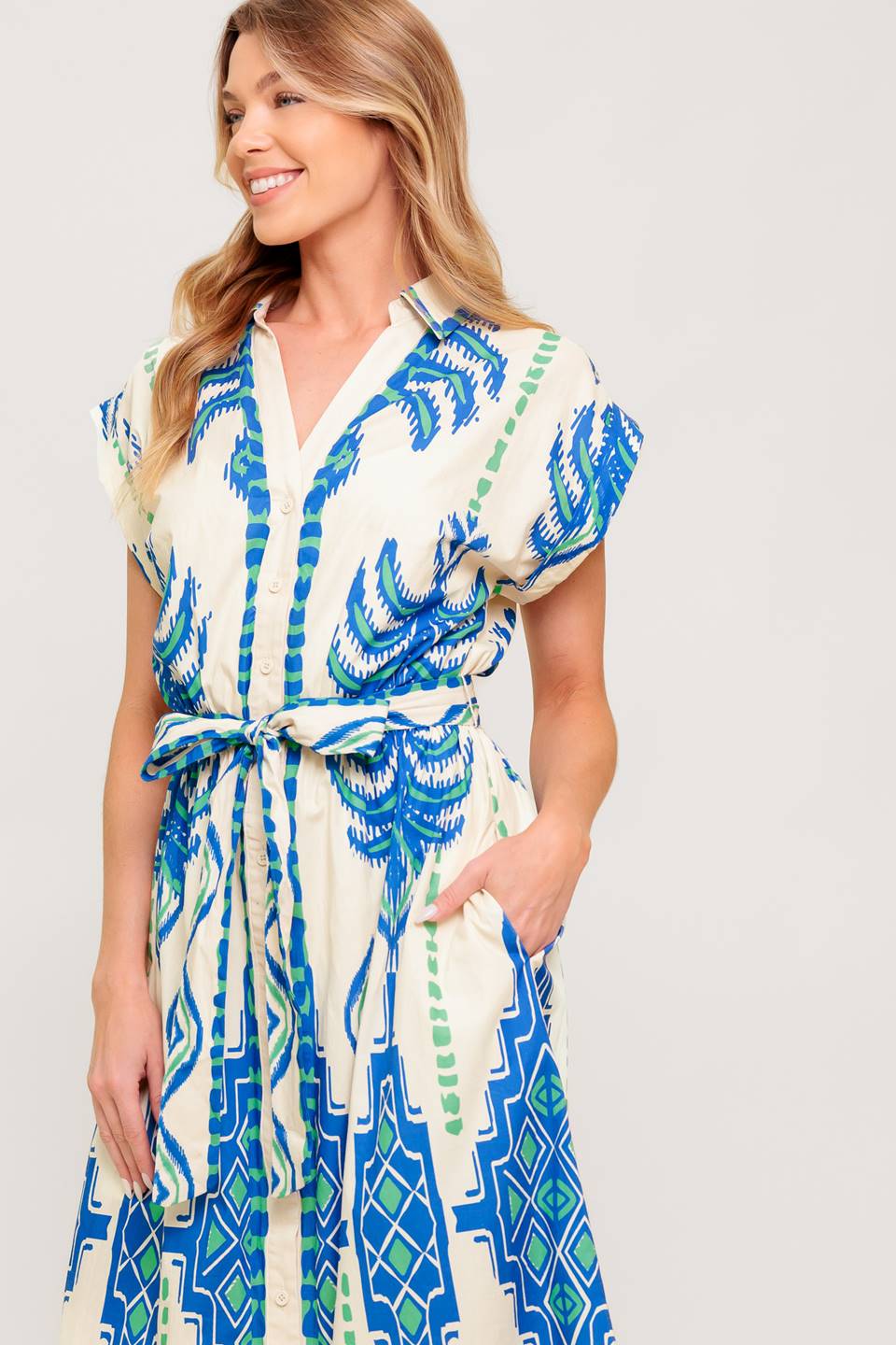 SOFTLY SPOKEN BLUE WOVEN MDI DRESS - MaraFormigone