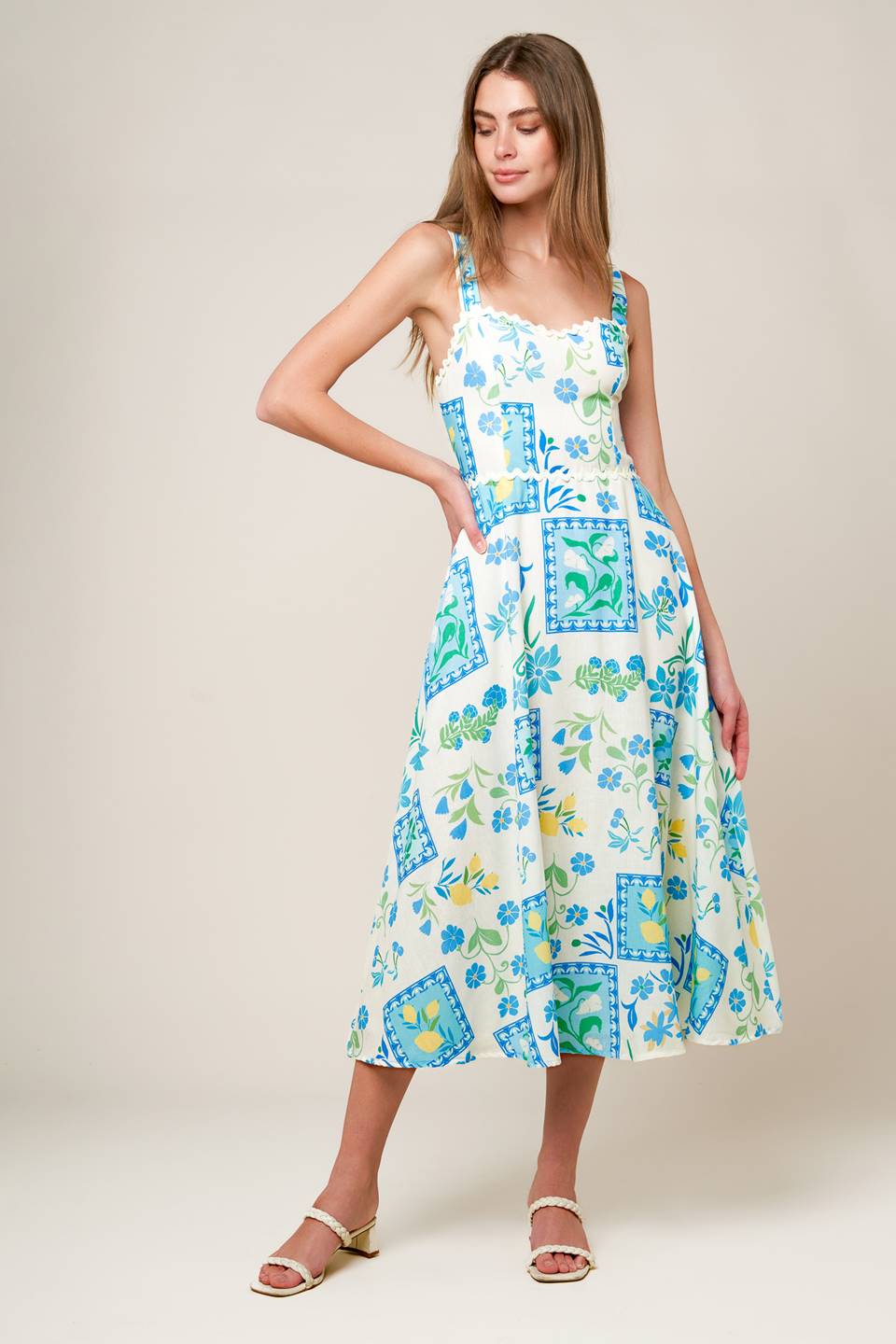 ON THE MOVE BLUE WOVEN MIDI DRESS - MaraFormigone