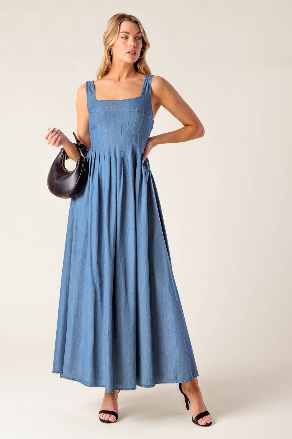 PASSIFLORA INDIGO DENIM MIDI DRESS - MaraFormigone