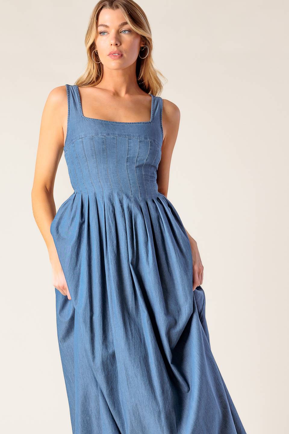 PASSIFLORA INDIGO DENIM MIDI DRESS - MaraFormigone