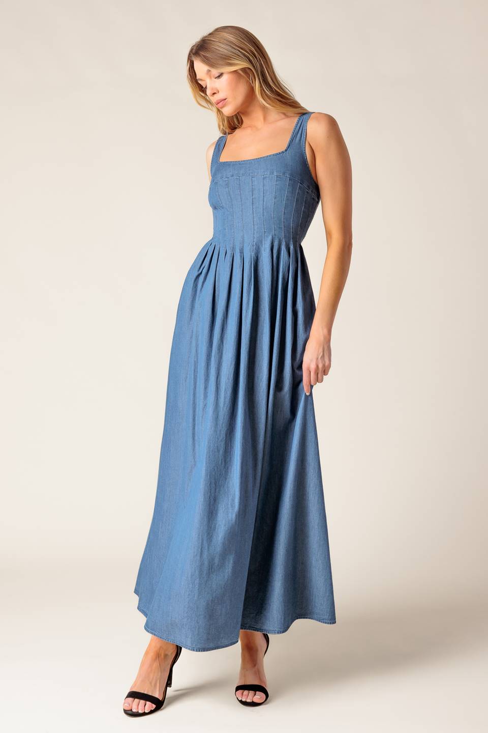 PASSIFLORA INDIGO DENIM MIDI DRESS - MaraFormigone