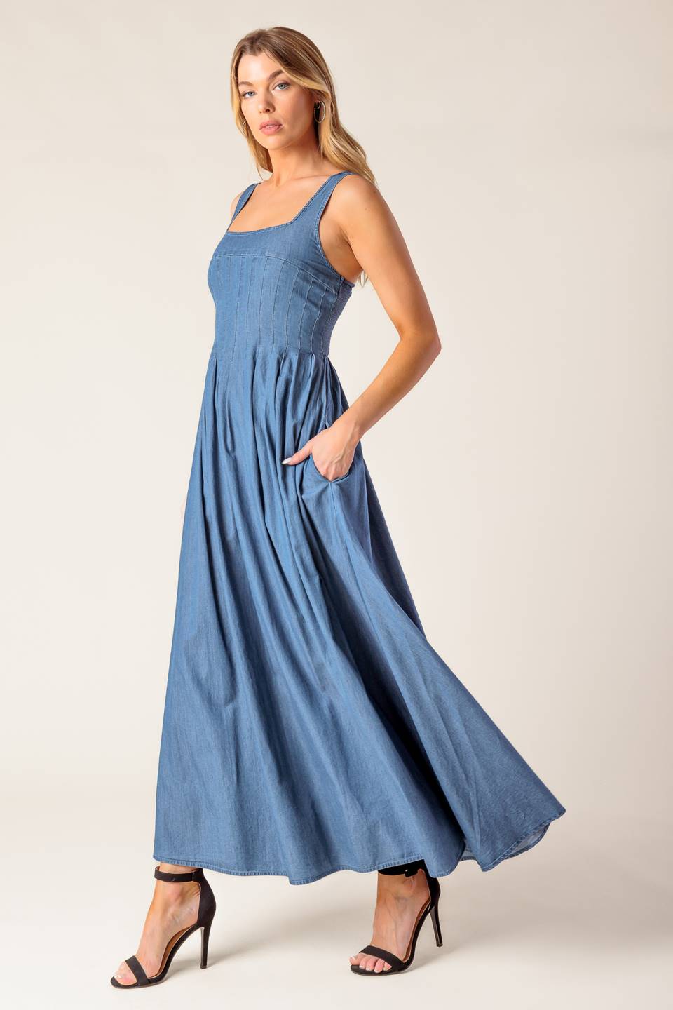 PASSIFLORA INDIGO DENIM MIDI DRESS - MaraFormigone