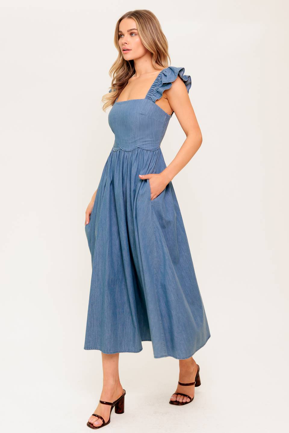 DRIFTWOOD PETAL CHAMBRAY MIDI DRESS