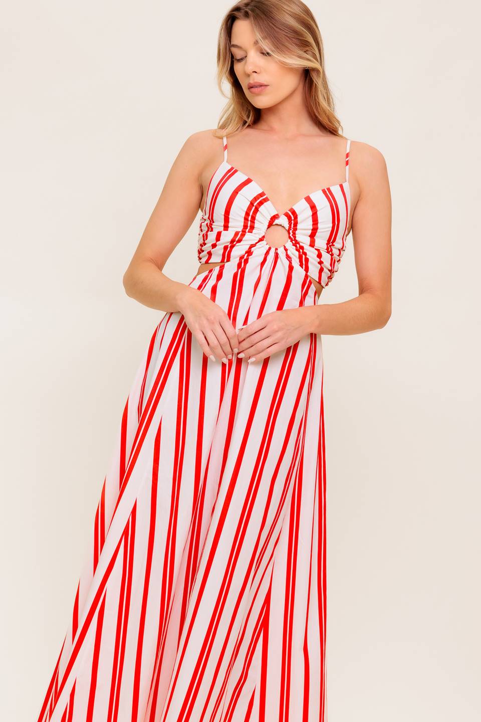 DREAM PETALS RED STRIPE WOVEN ANKLE DRESS - MaraFormigone