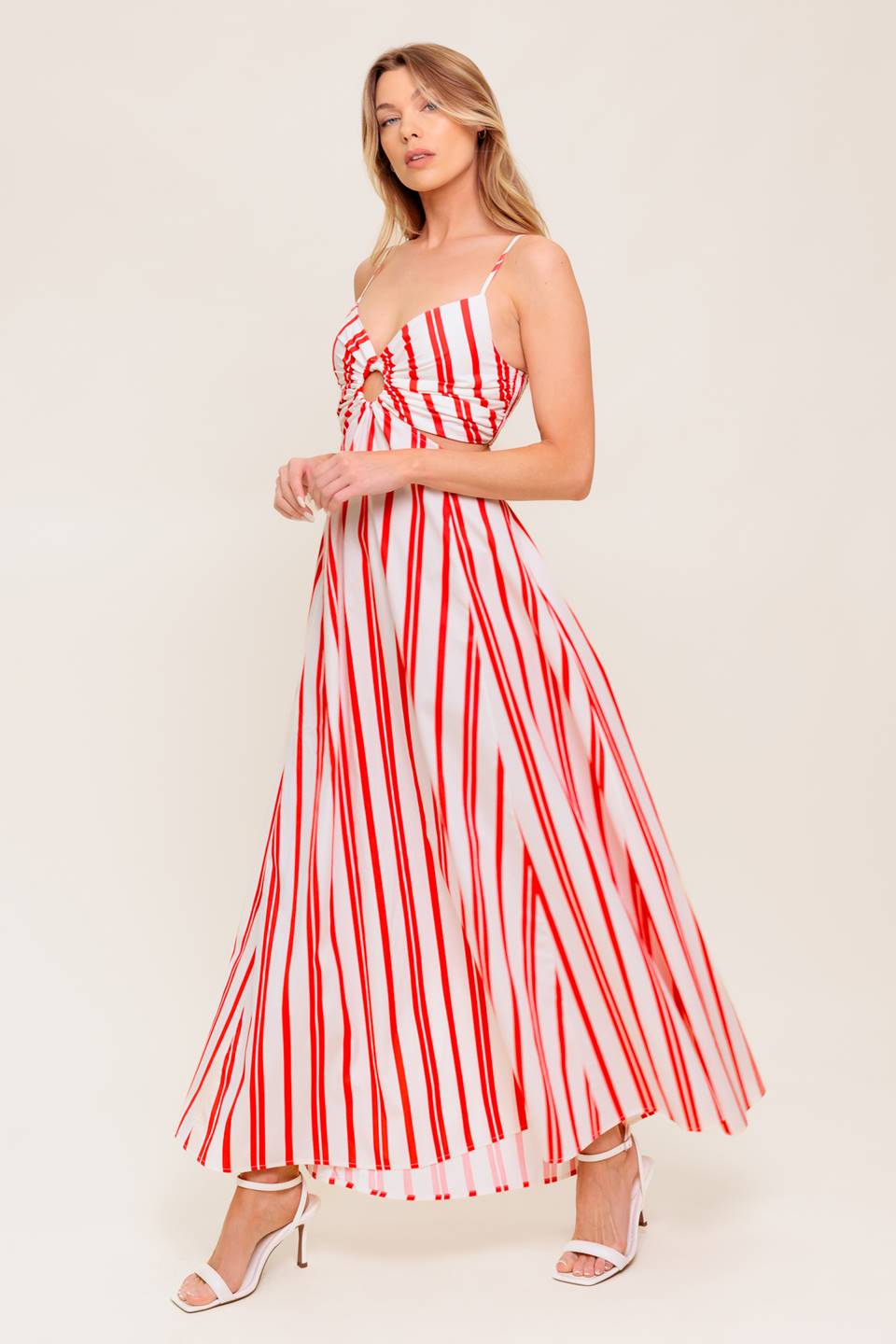 DREAM PETALS RED STRIPE WOVEN ANKLE DRESS - MaraFormigone