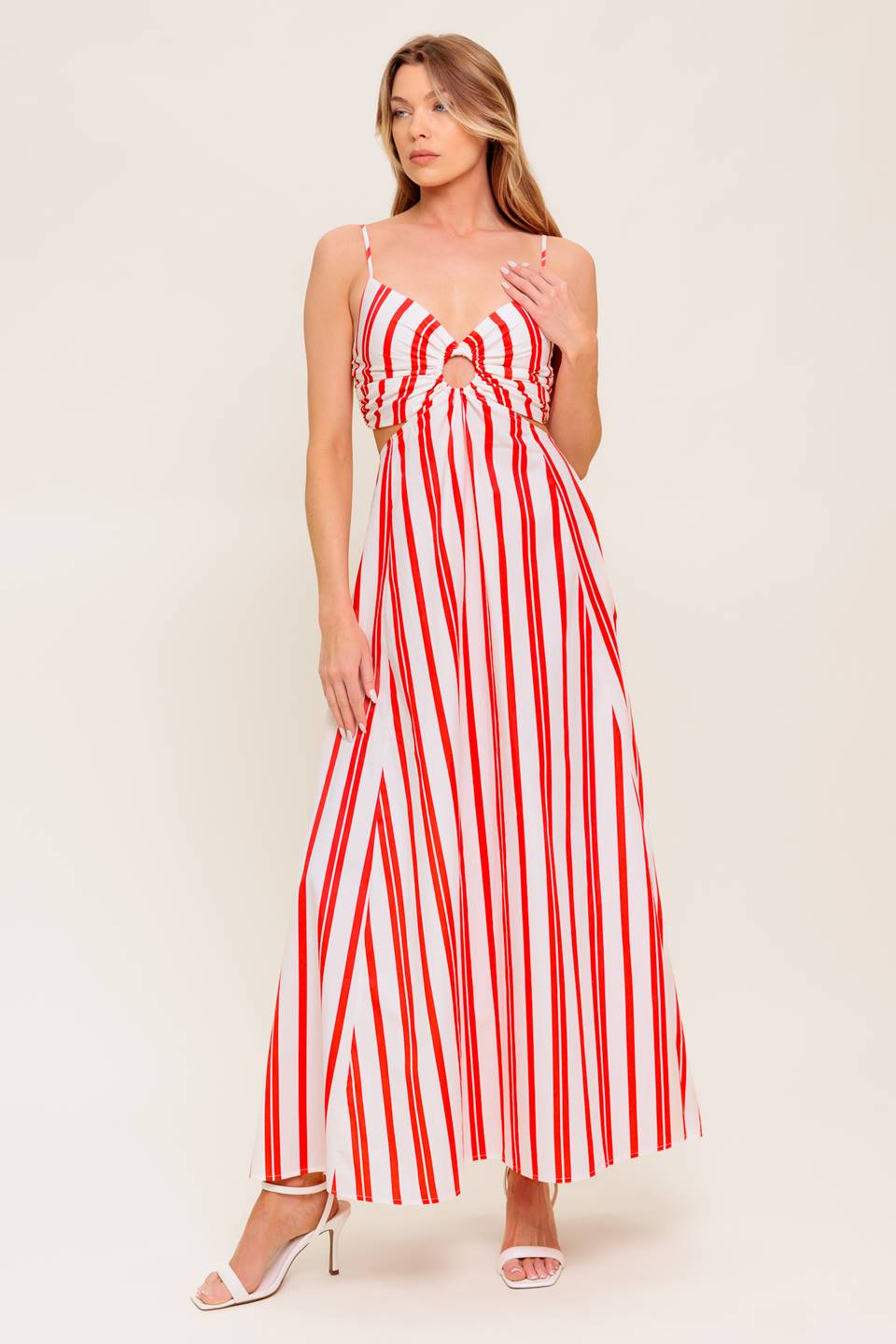 DREAM PETALS RED STRIPE WOVEN ANKLE DRESS - MaraFormigone