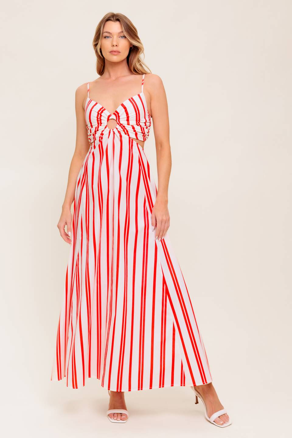DREAM PETALS RED STRIPE WOVEN ANKLE DRESS - MaraFormigone