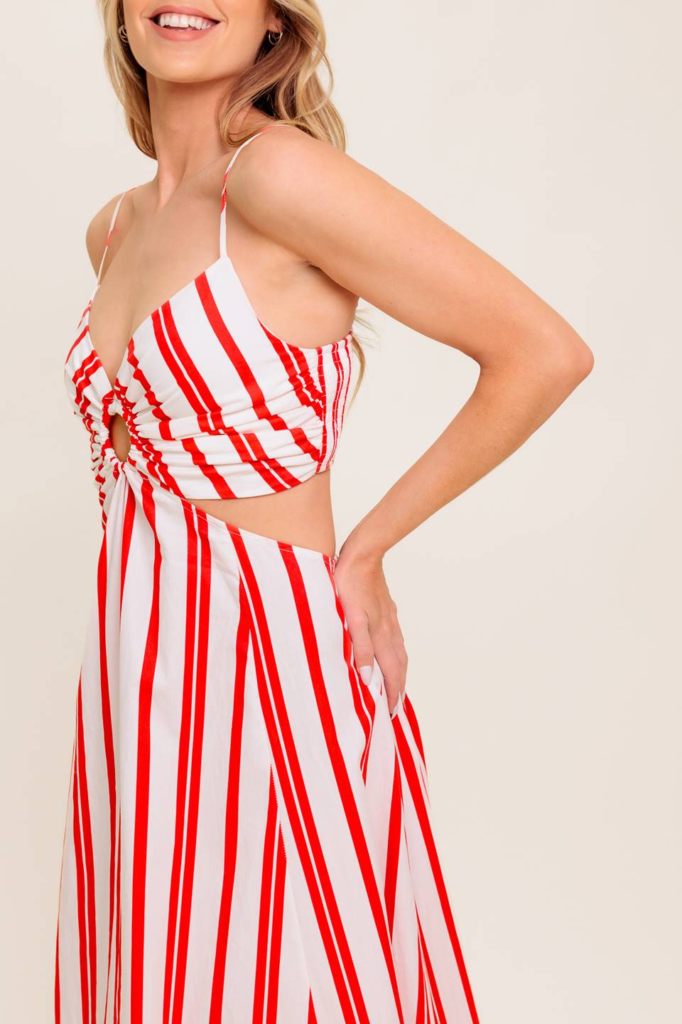 DREAM PETALS RED STRIPE WOVEN ANKLE DRESS - MaraFormigone
