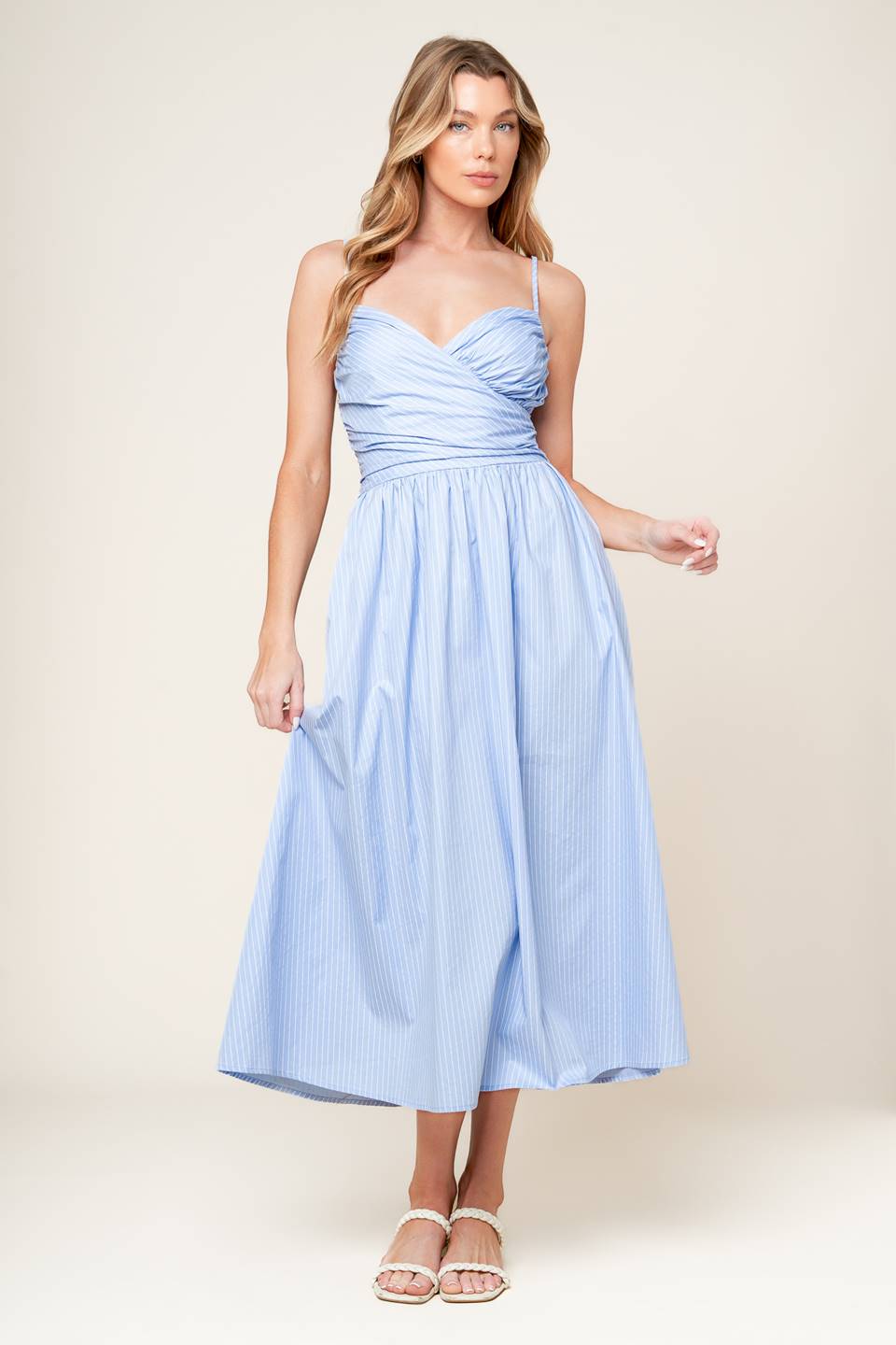 SUMMER INVITE PASTEL BLUE WOVEN MIDI DRESS - MaraFormigone