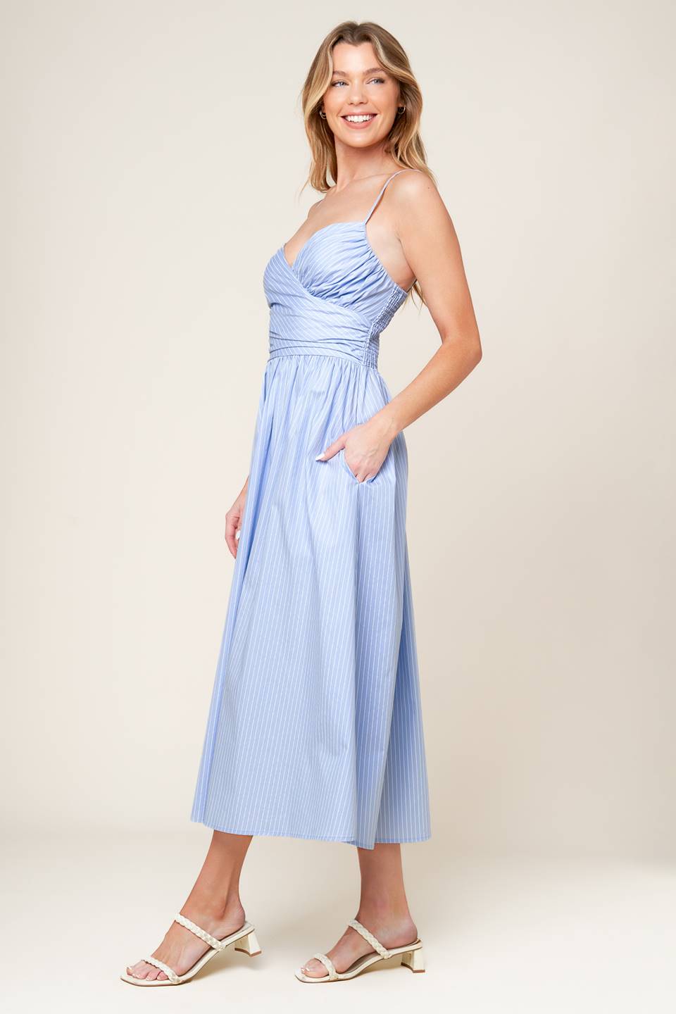 SUMMER INVITE PASTEL BLUE WOVEN MIDI DRESS - MaraFormigone