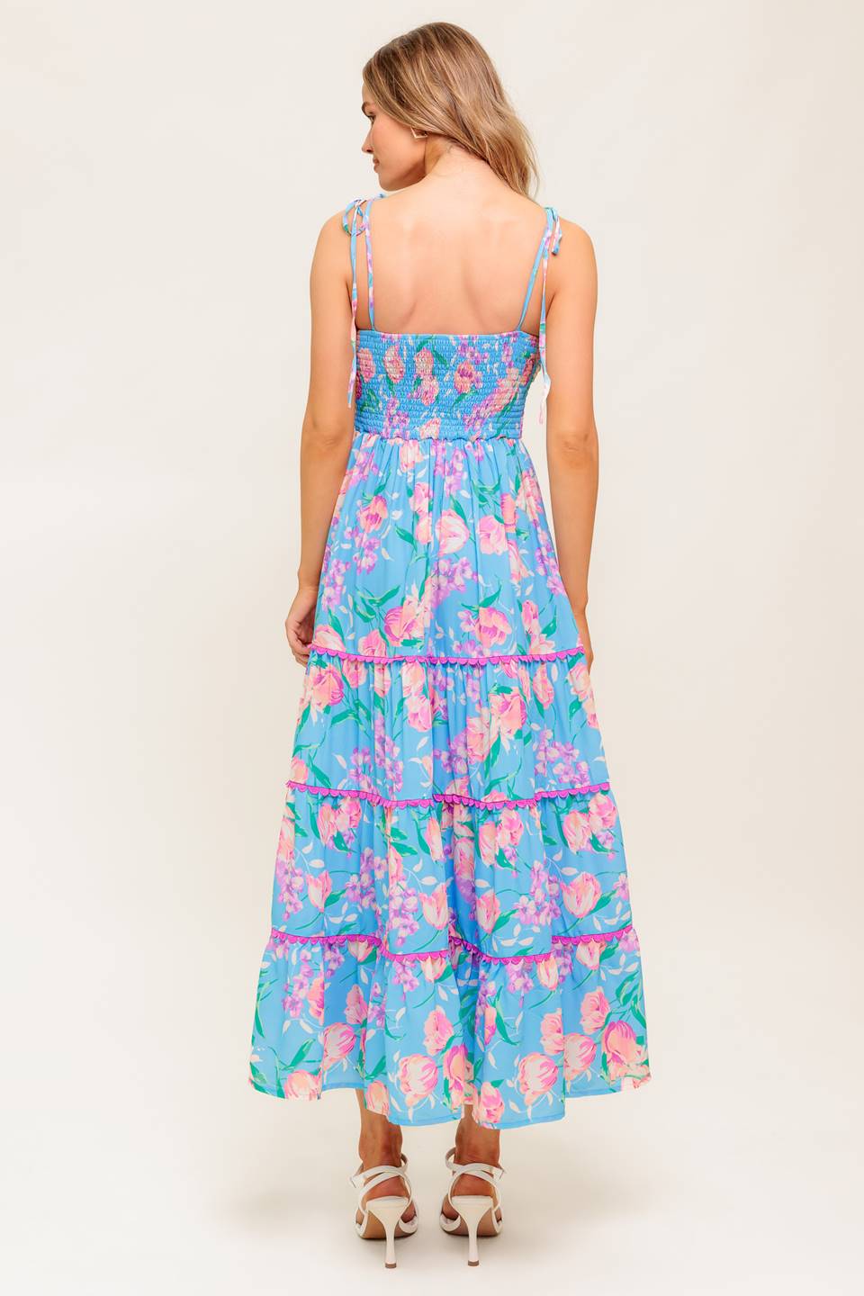 SOFT BLOOM BLUE WOVEN MIDI DRESS - MaraFormigone