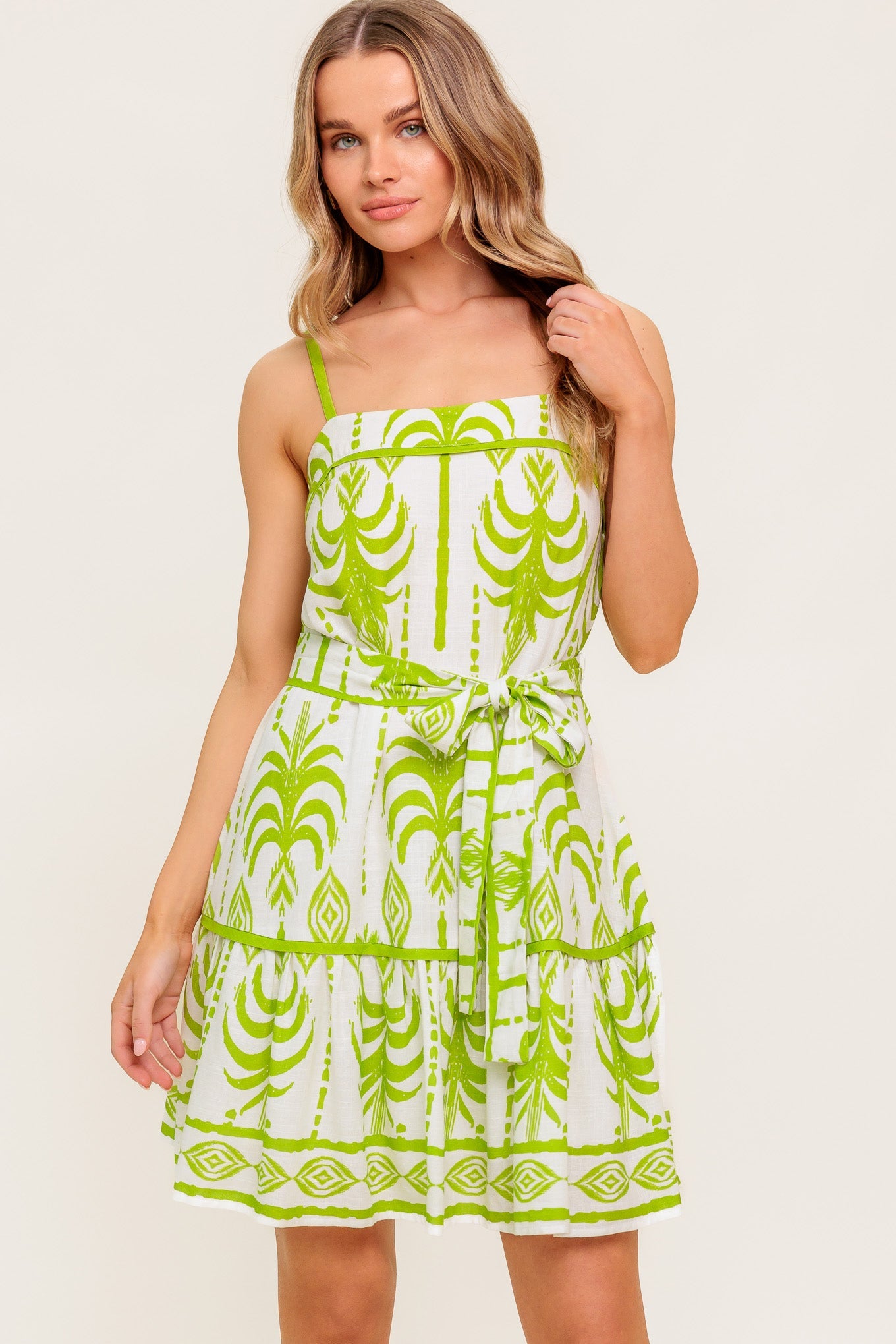 SUNDOWN CHARM GREEN WOVEN MINI DRESS - MaraFormigone