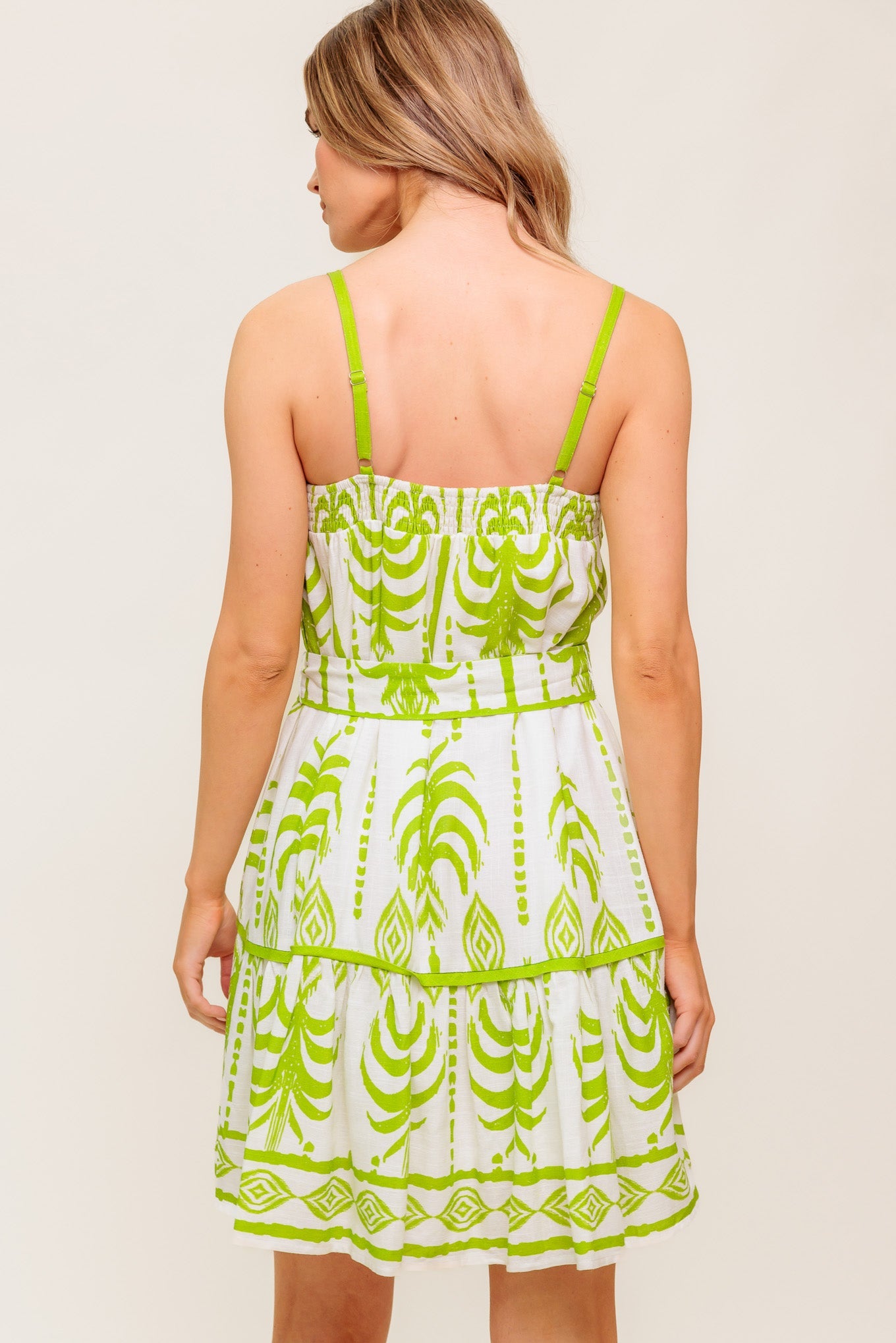 SUNDOWN CHARM GREEN WOVEN MINI DRESS - MaraFormigone