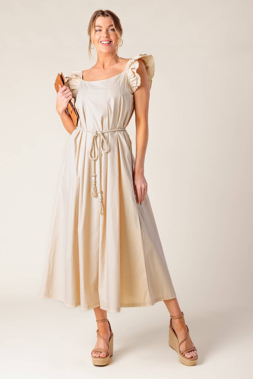 CHAMPAGNE TOAST TAUPE WOVEN MIDI DRESS - MaraFormigone