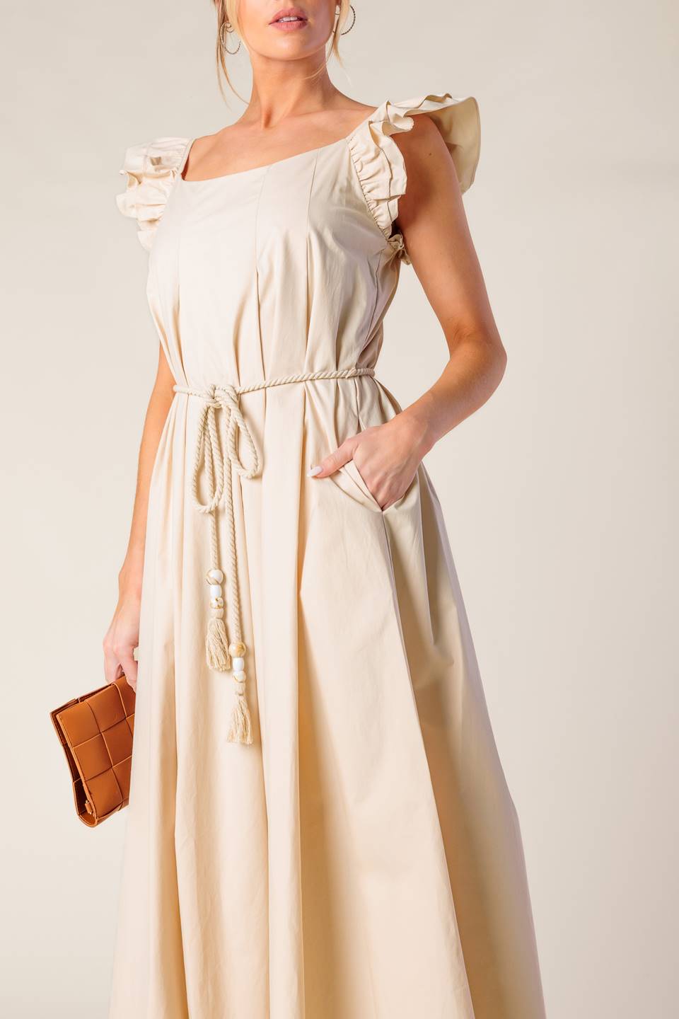 CHAMPAGNE TOAST TAUPE WOVEN MIDI DRESS - MaraFormigone