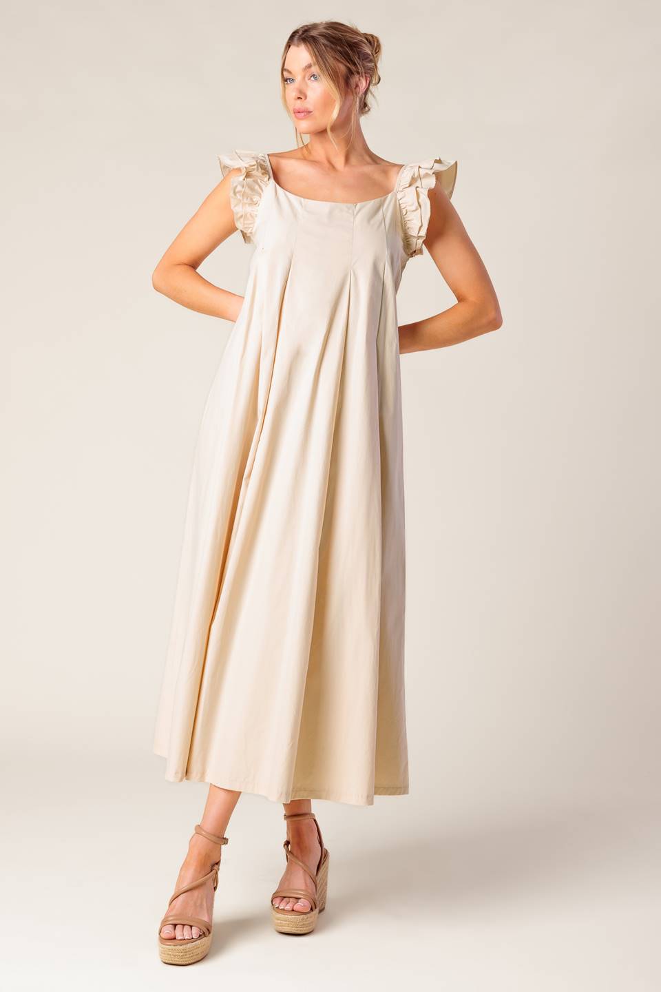 CHAMPAGNE TOAST TAUPE WOVEN MIDI DRESS - MaraFormigone