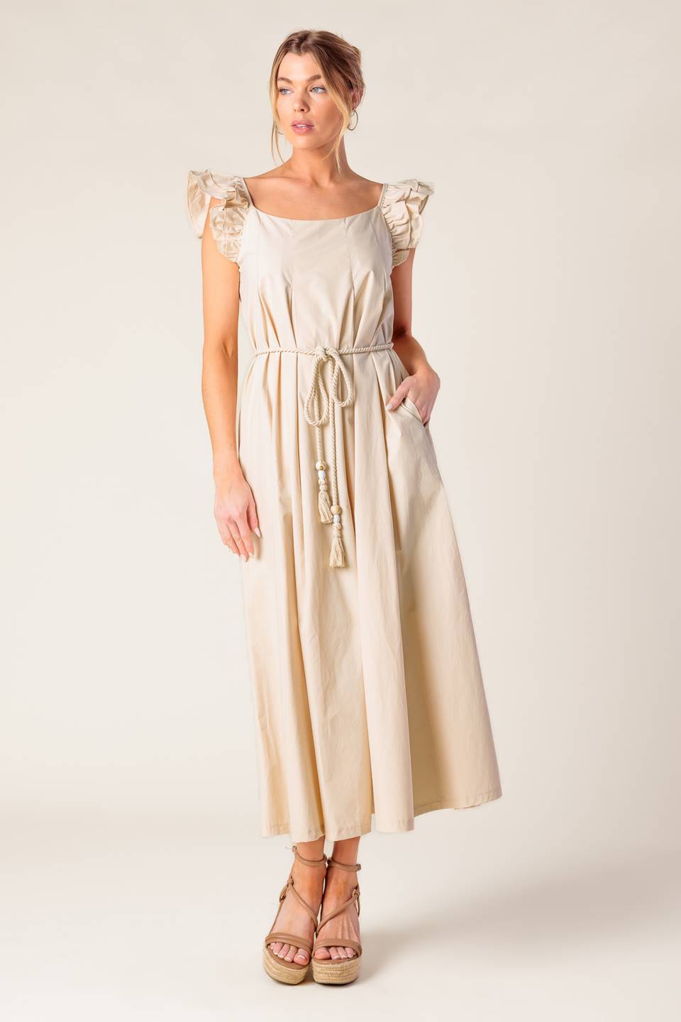 CHAMPAGNE TOAST TAUPE WOVEN MIDI DRESS - MaraFormigone