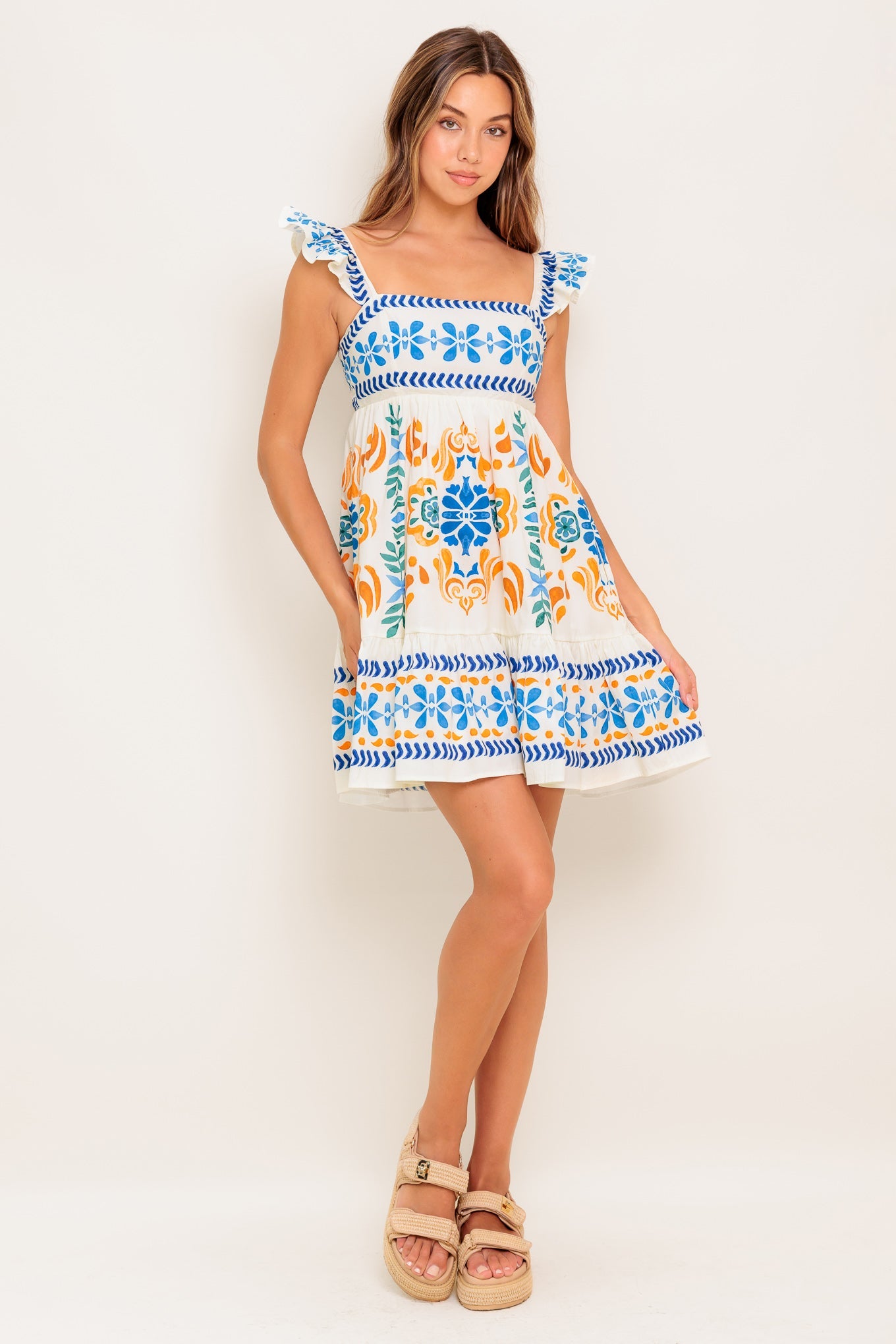 MINIVESTIDO TEJIDO MARFIL CON ESTAMPADO FLORAL