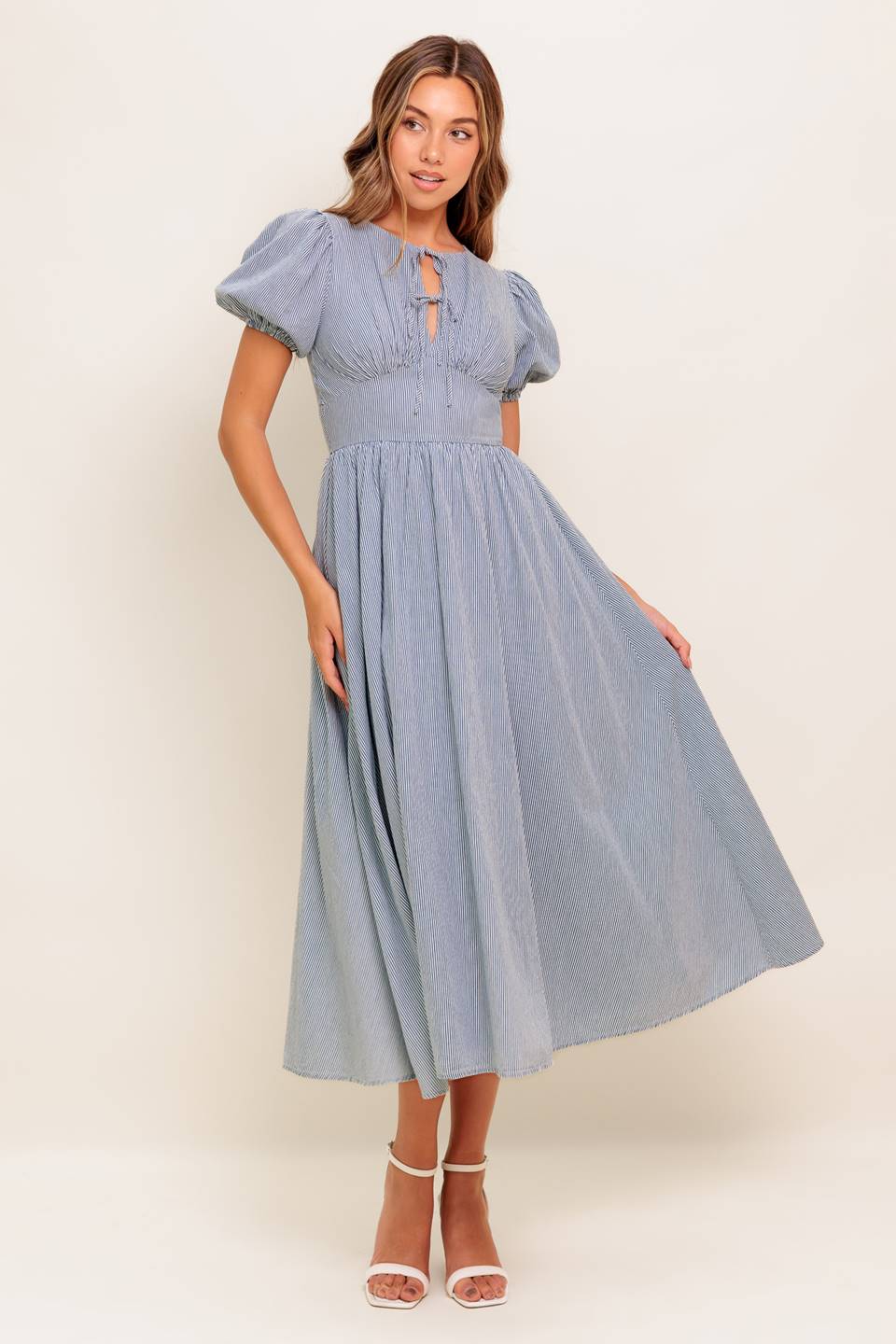 VESTIDO MIDI AZUL MARFIM COZY GARDEN