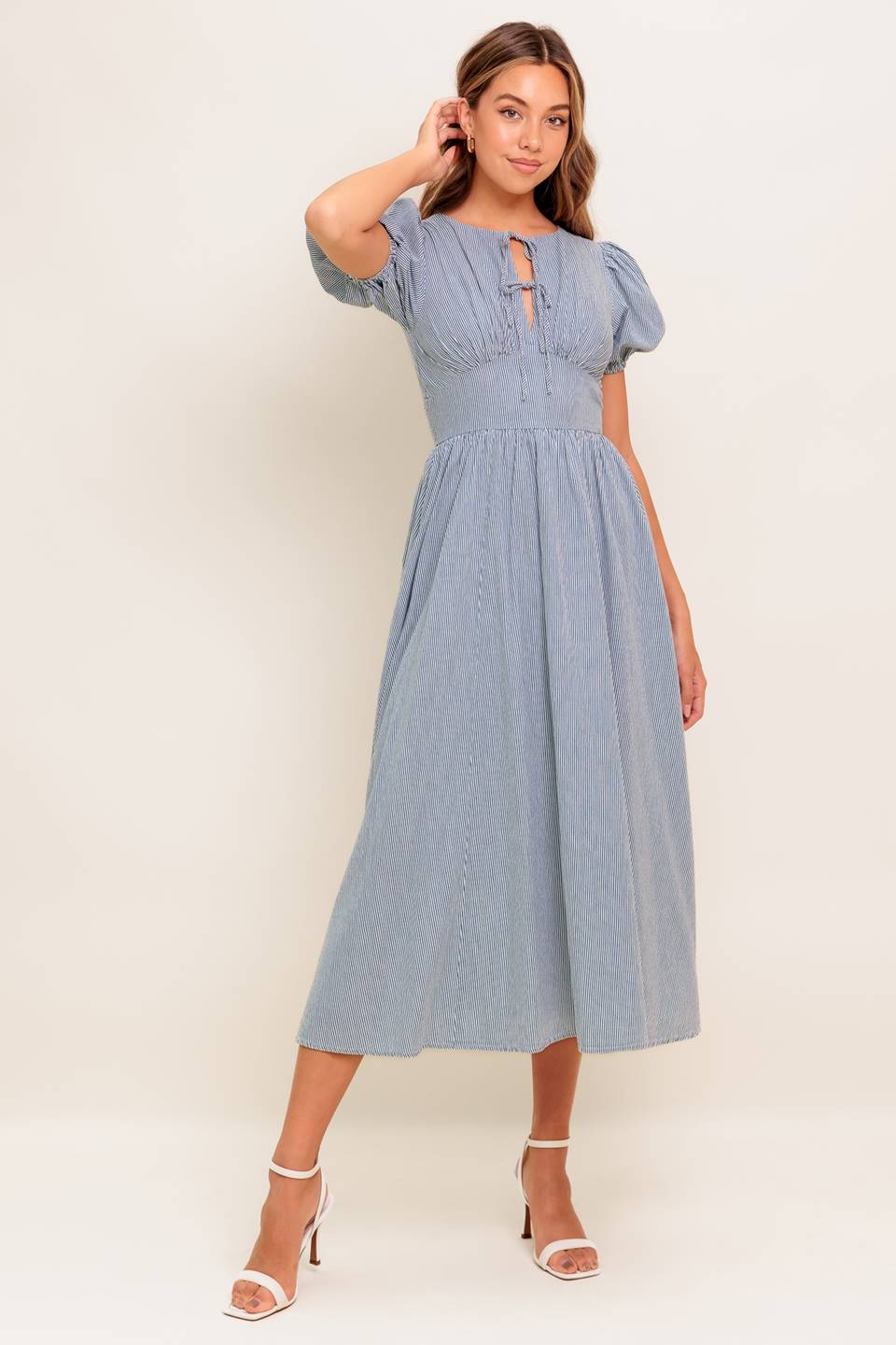 VESTIDO MIDI AZUL MARFIM COZY GARDEN