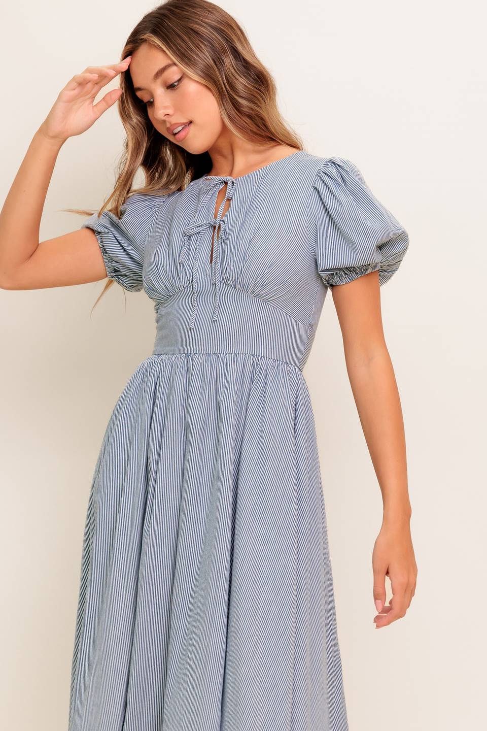 VESTIDO MIDI AZUL MARFIM COZY GARDEN