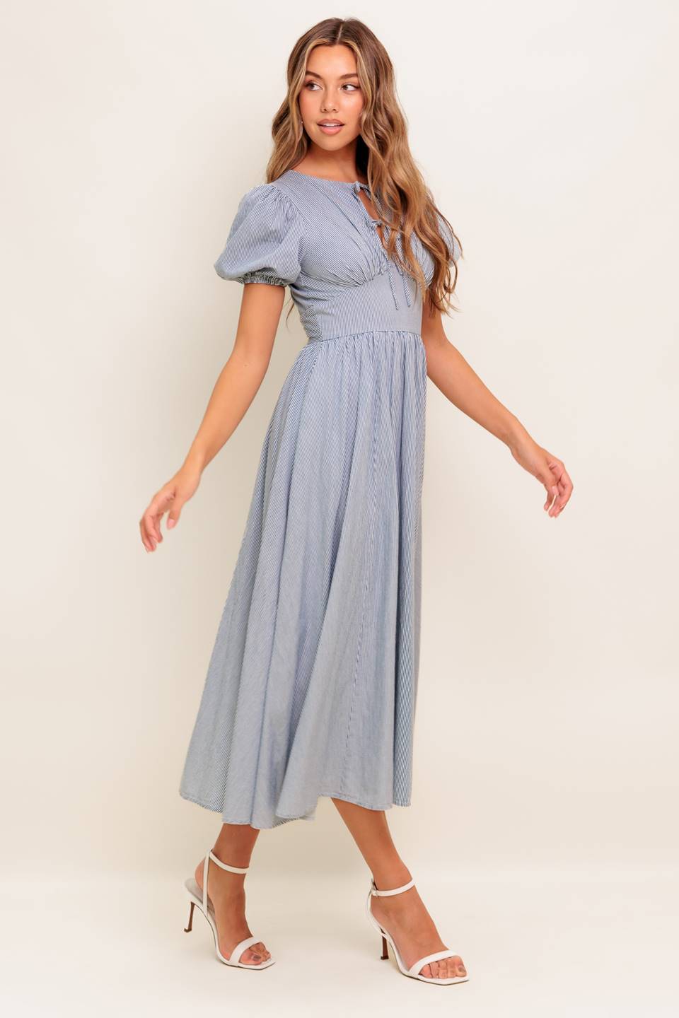 VESTIDO MIDI AZUL MARFIM COZY GARDEN