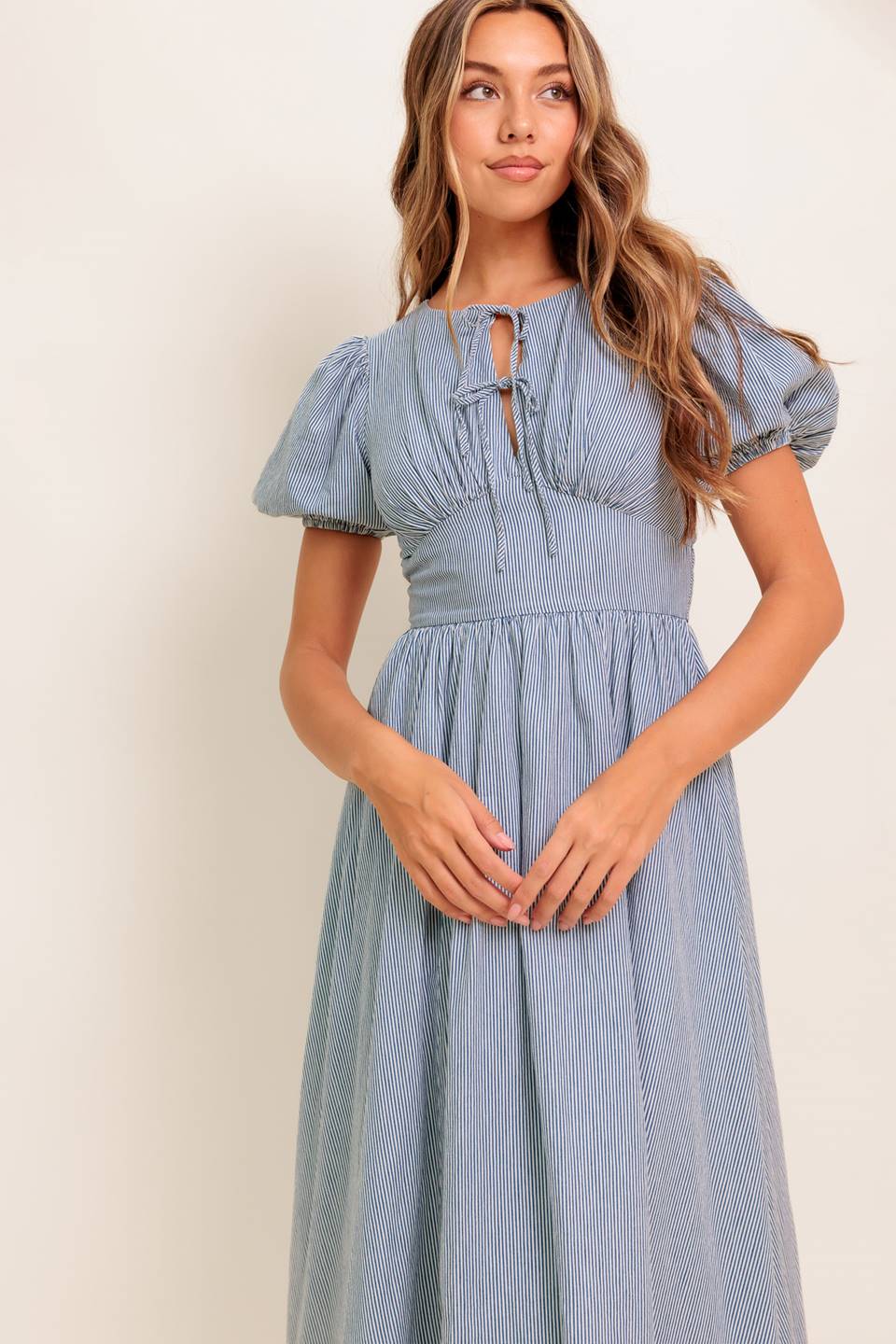 VESTIDO MIDI AZUL MARFIM COZY GARDEN