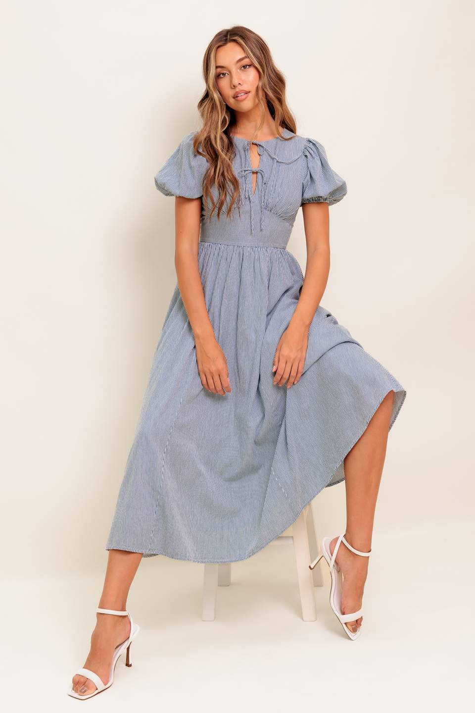 VESTIDO MIDI AZUL MARFIM COZY GARDEN
