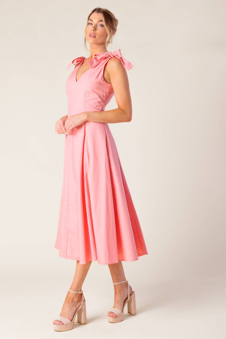 ON THE RIGHT TRACK PEACH WOVEN MIDI DRESS - MaraFormigone