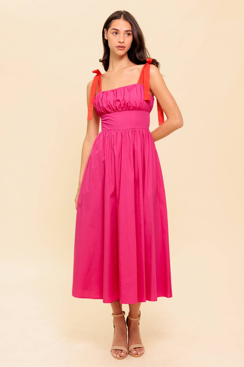 EVENING DELIGHTS FUCHSIA WOVEN MIDI DRESS - MaraFormigone