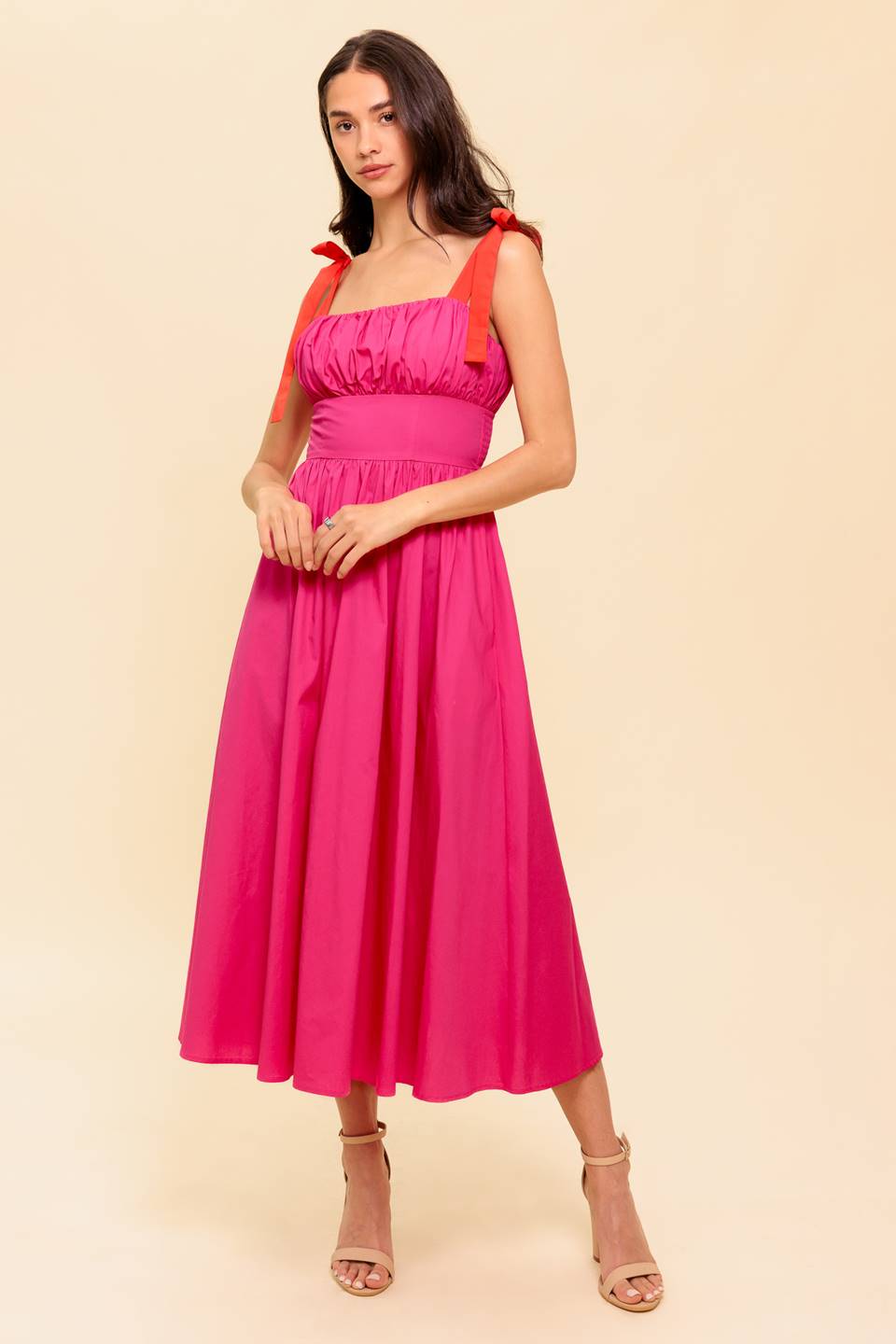 EVENING DELIGHTS FUCHSIA WOVEN MIDI DRESS - MaraFormigone