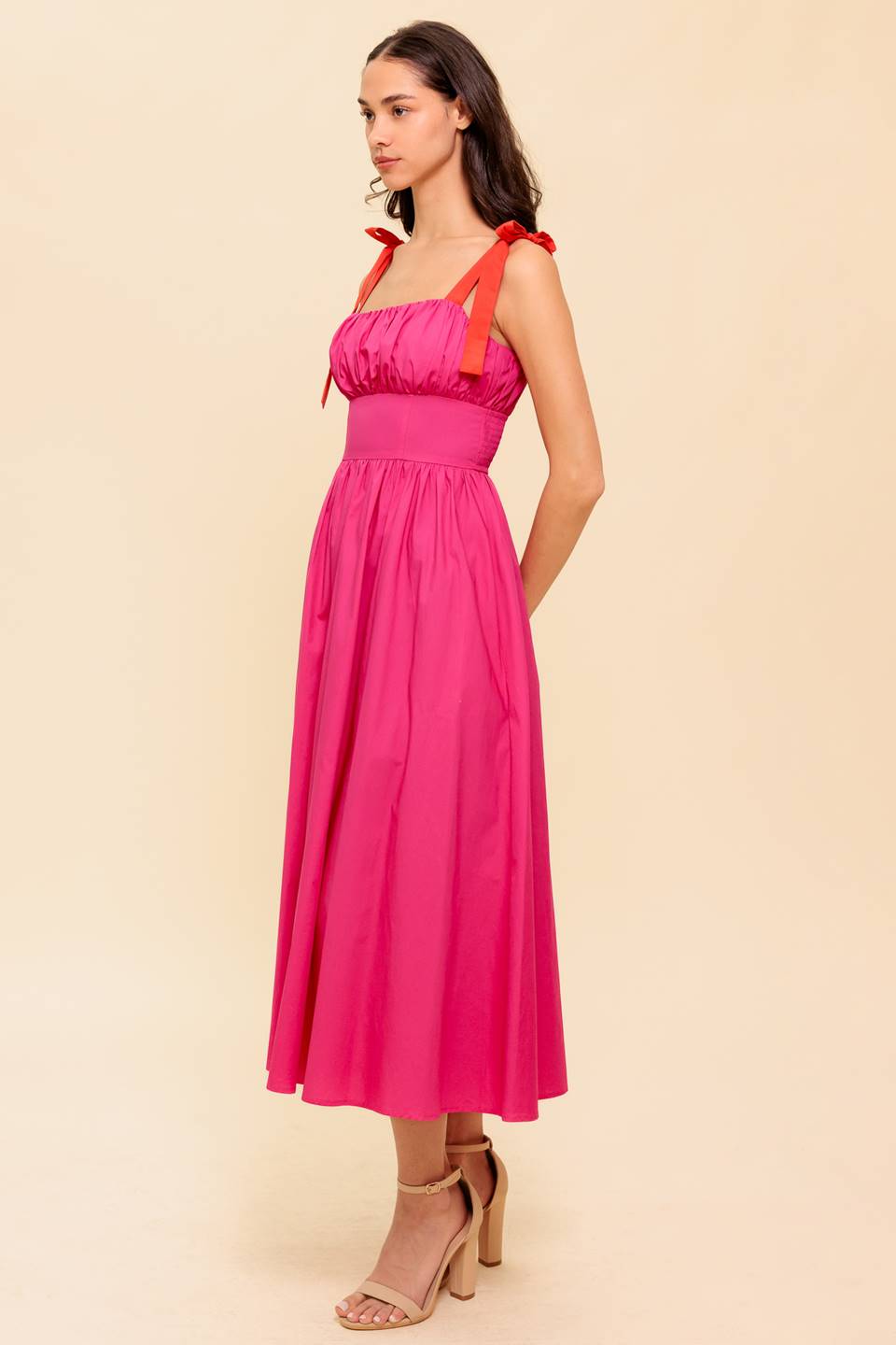 EVENING DELIGHTS FUCHSIA WOVEN MIDI DRESS - MaraFormigone