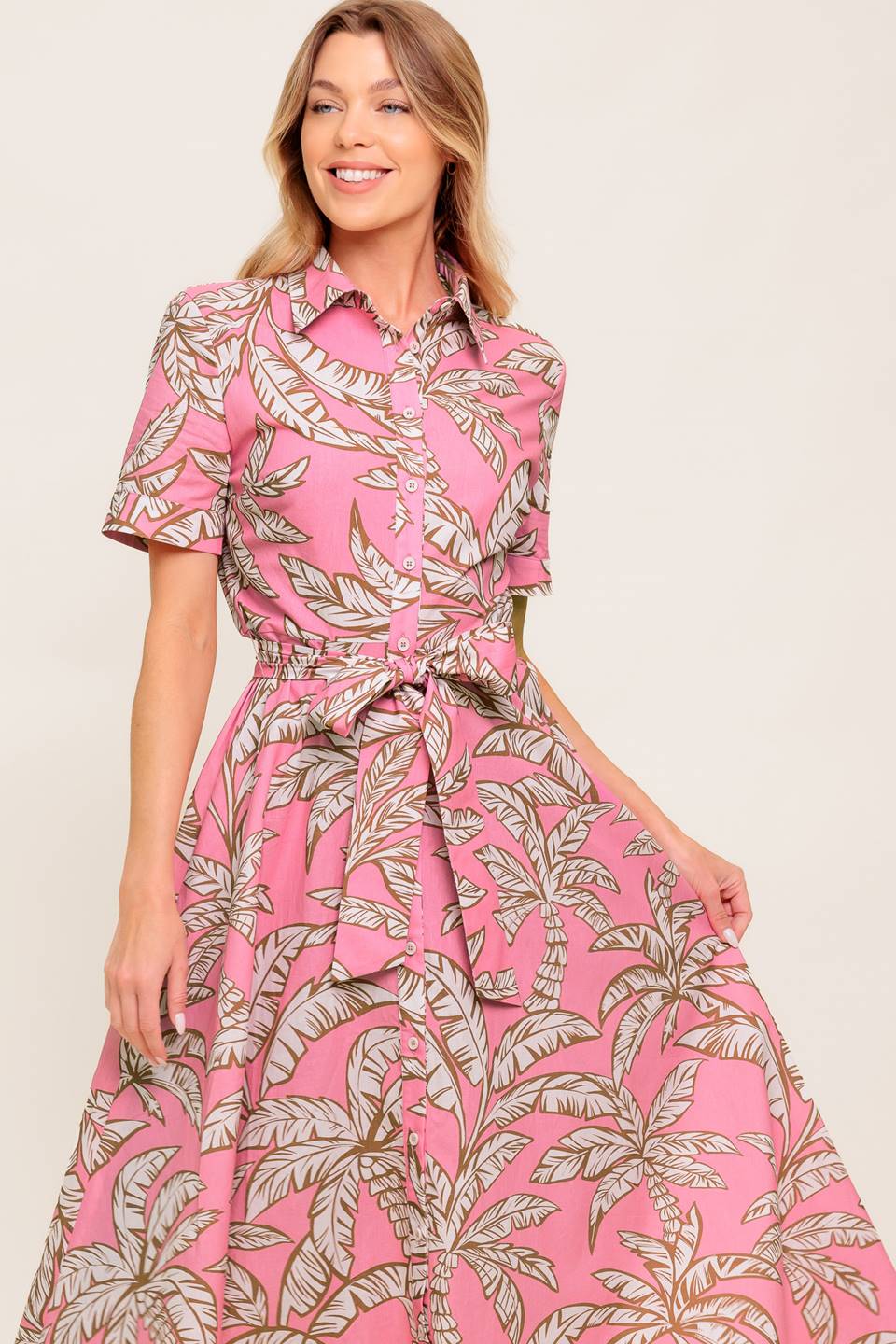 SWEET CAMELLIA PINK WOVEN MIDI DRESS - MaraFormigone