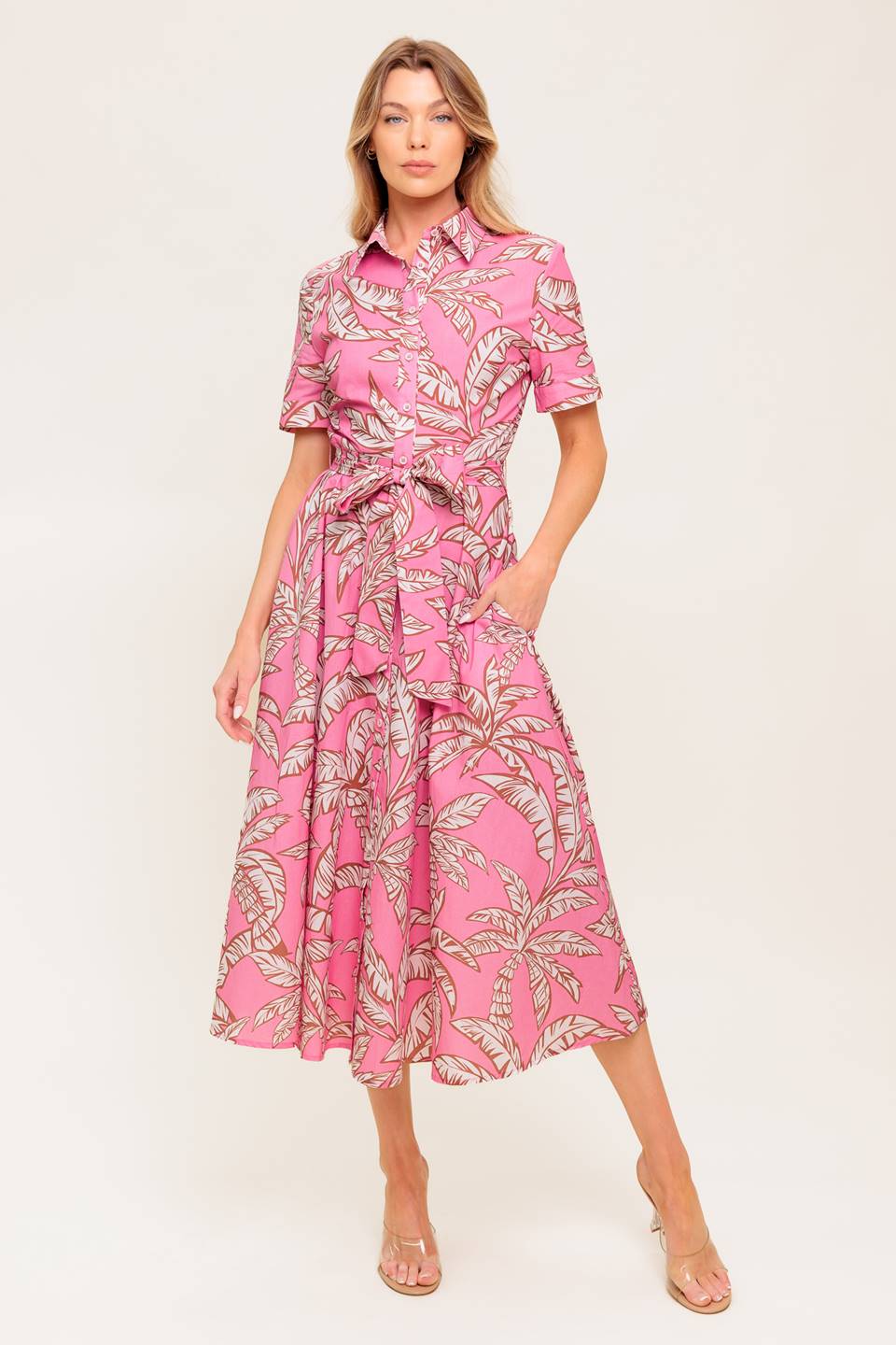 SWEET CAMELLIA PINK WOVEN MIDI DRESS - MaraFormigone