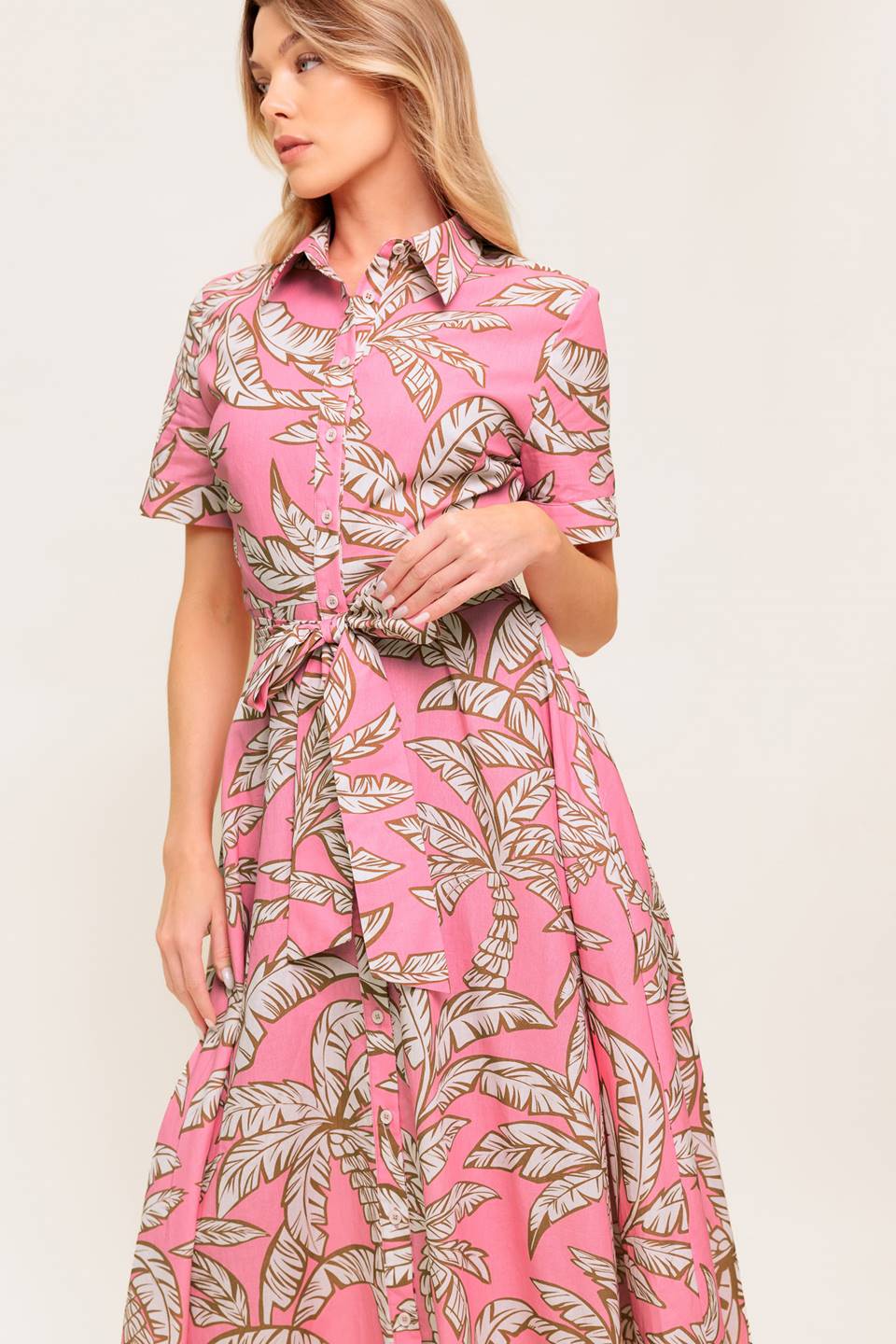 SWEET CAMELLIA PINK WOVEN MIDI DRESS - MaraFormigone