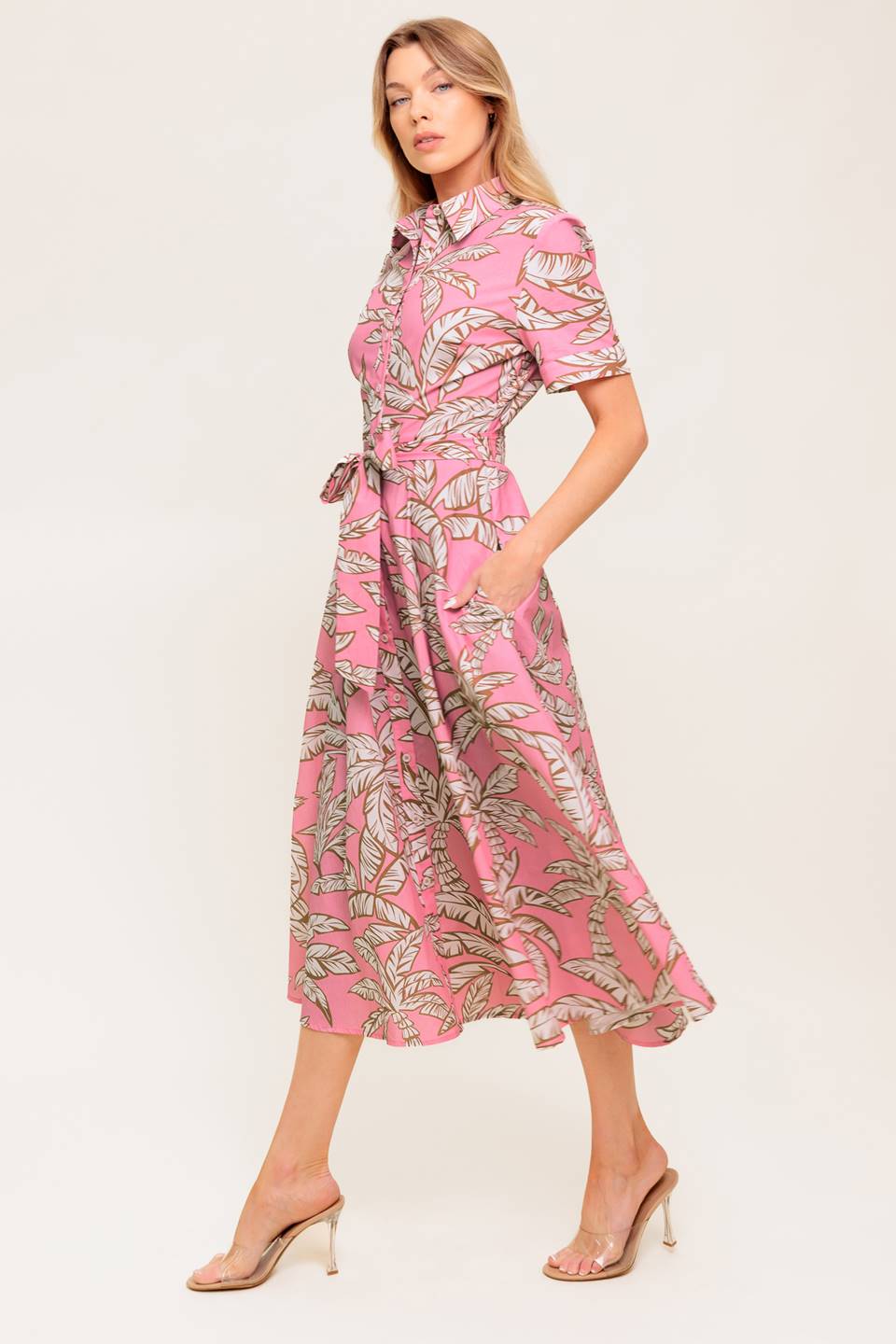 SWEET CAMELLIA PINK WOVEN MIDI DRESS - MaraFormigone