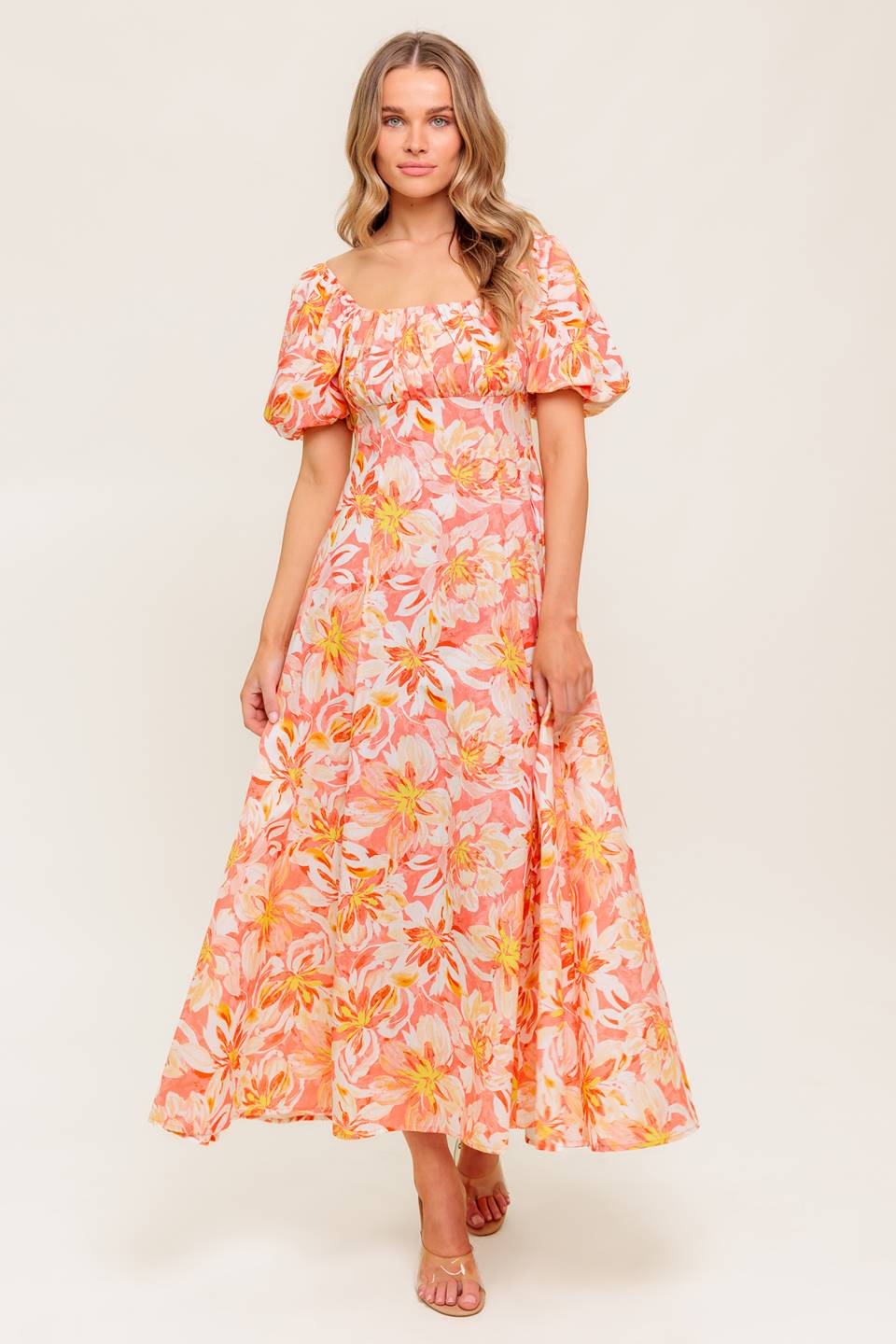 VESTIDO MIDI TEJIDO DE CORAL CON ESTAMPADO FLORAL DEL OCÉANO