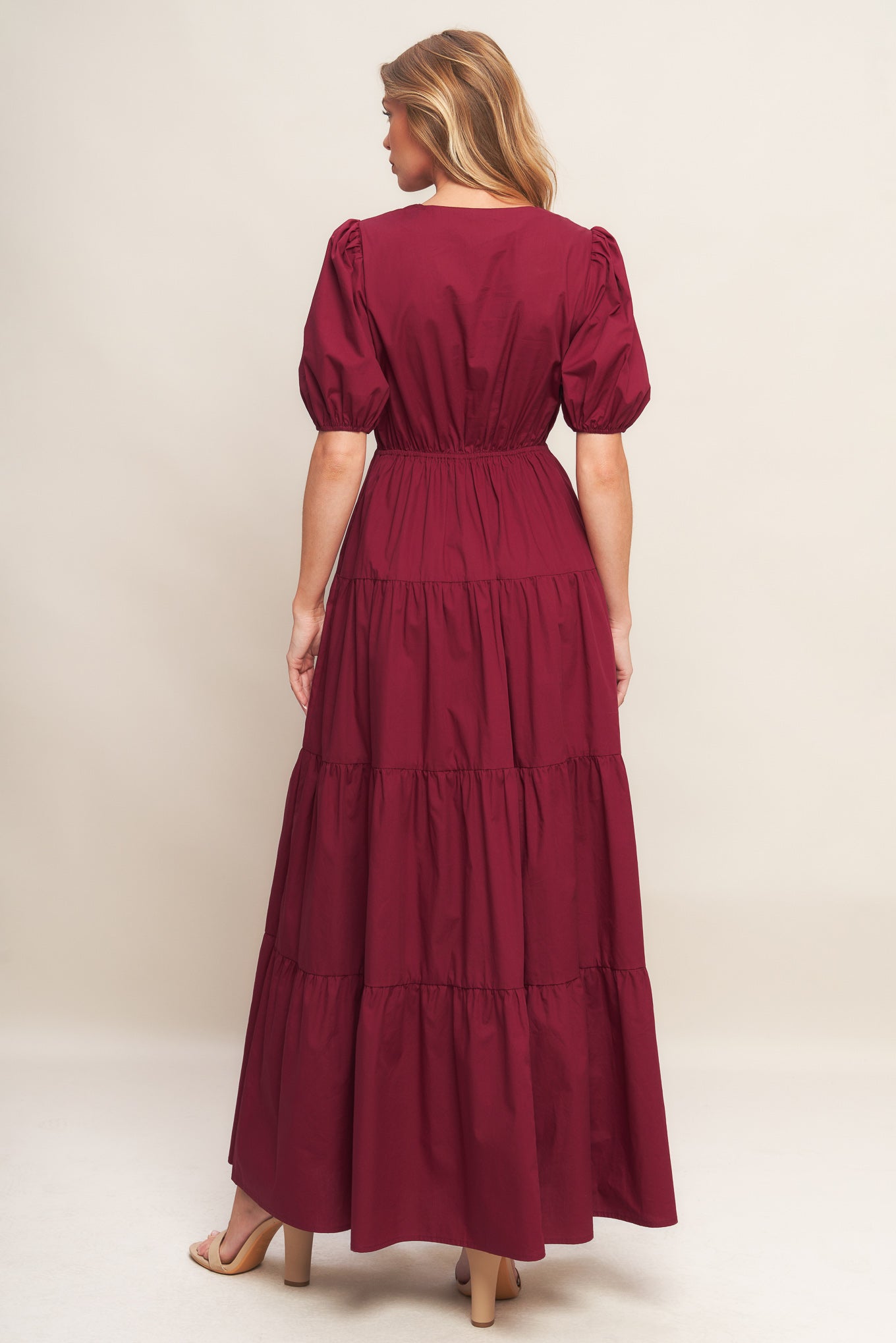 SUMMER GLOW BURGUNDY WOVEN MAXI DRESS - MaraFormigone