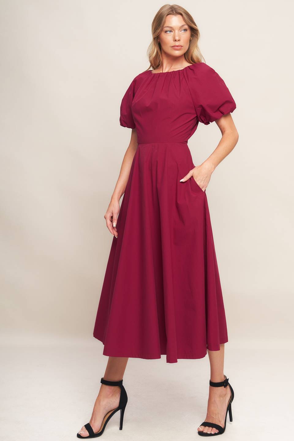 CRIMSON ROMANCE WOVEN MIDI DRESS - MaraFormigone
