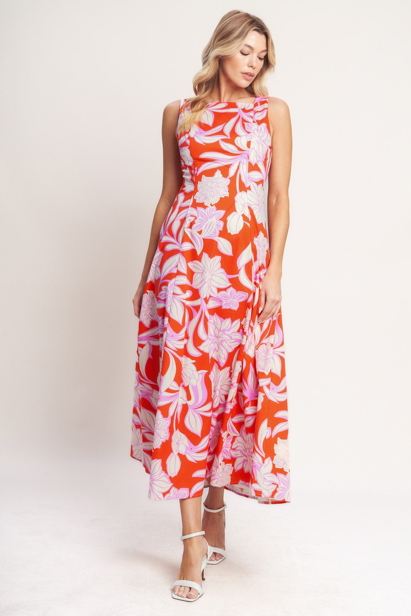 PALM ROMANCE WOVEN MIDI DRESS